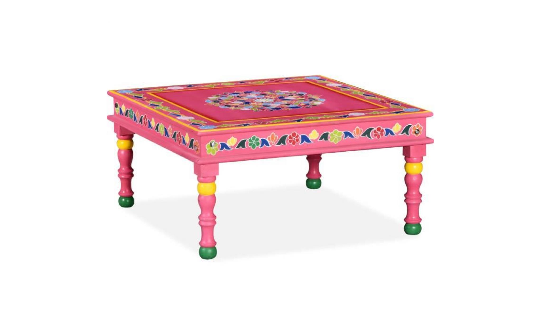 moderne table basse table à thé console60 x 60 x 30 cm  table de salon contemporain scandinave bois de manguier massif rose peinte
