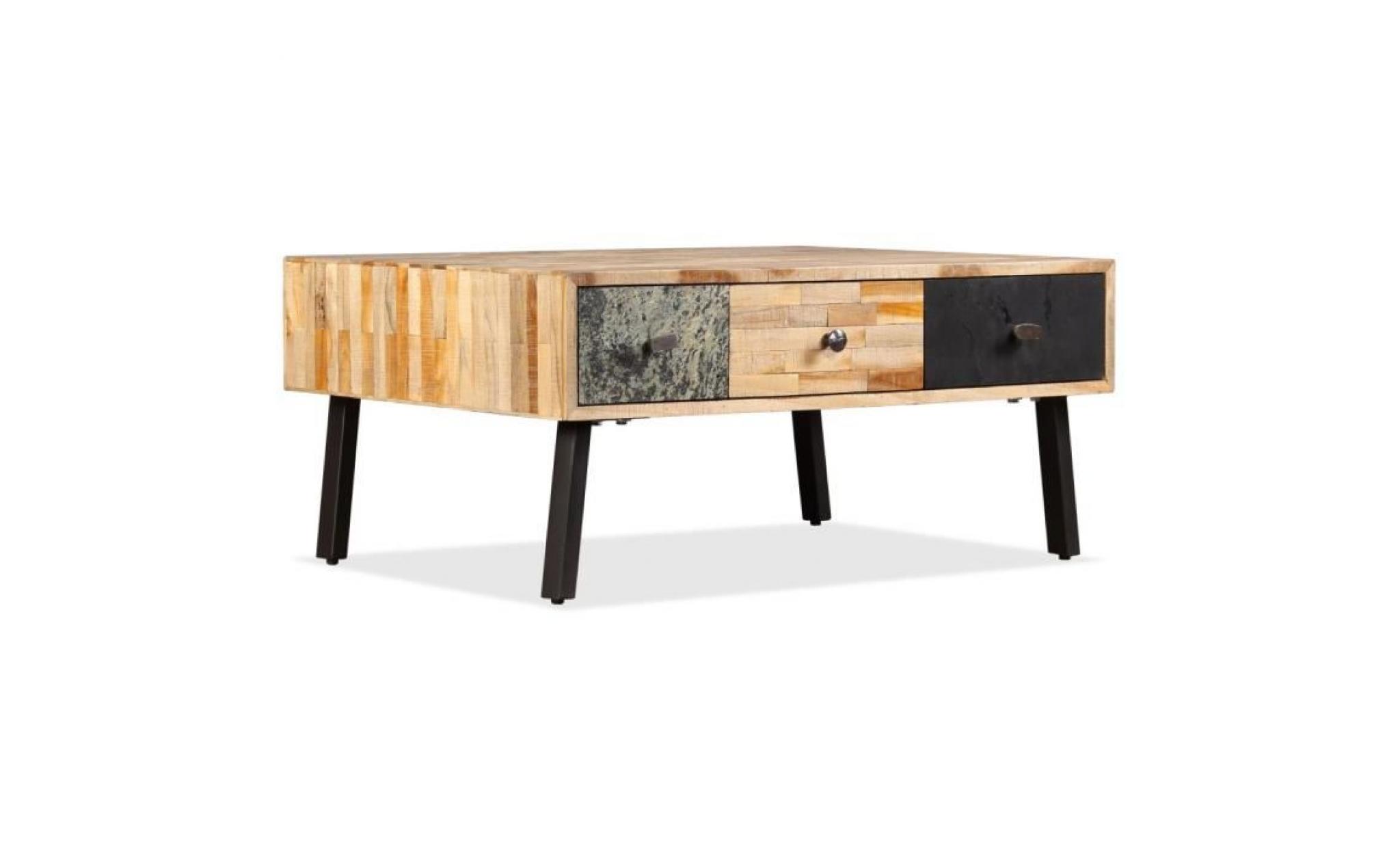 moderne table basse table de salon  avec 3 tiroirs teck de récupération massif 90 x 65 x 40 cm