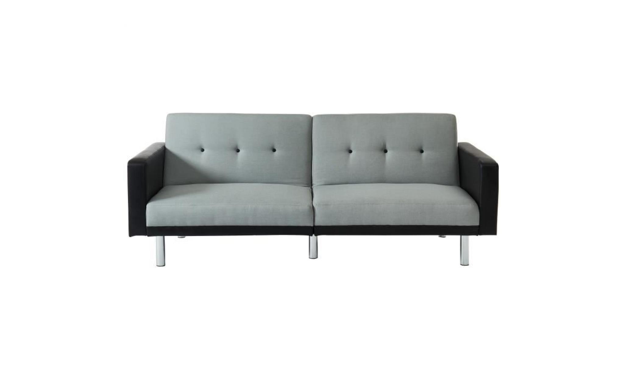 montreal canapé droit convertible 3 places   tissu gris et simili noir   contemporain   l 209 x p 82 cm