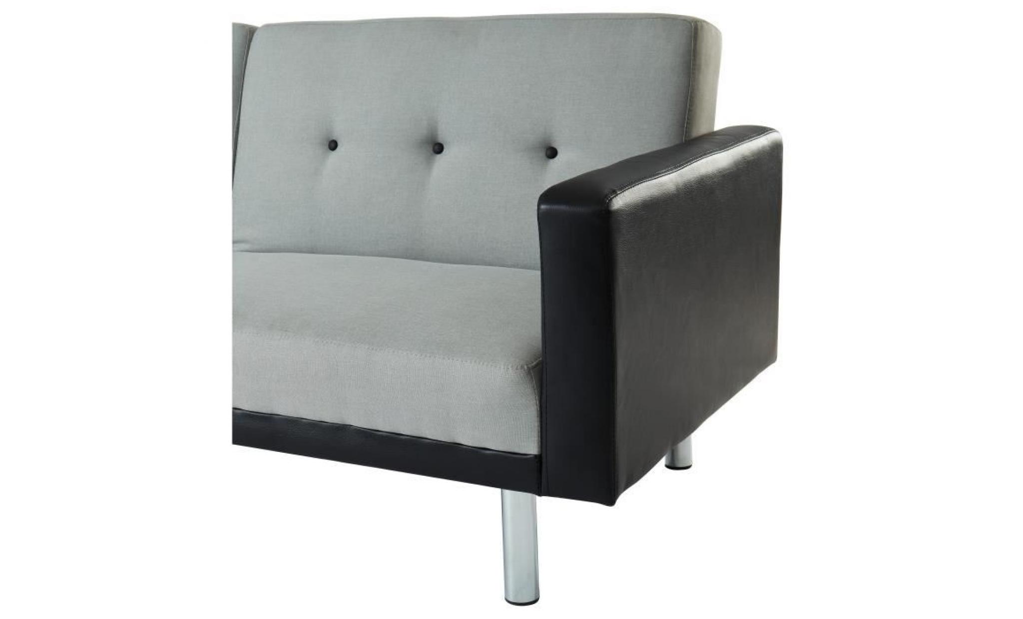 montreal canapé droit convertible 3 places   tissu gris clair et simili noir   contemporain   l 209 x p 82 cm pas cher