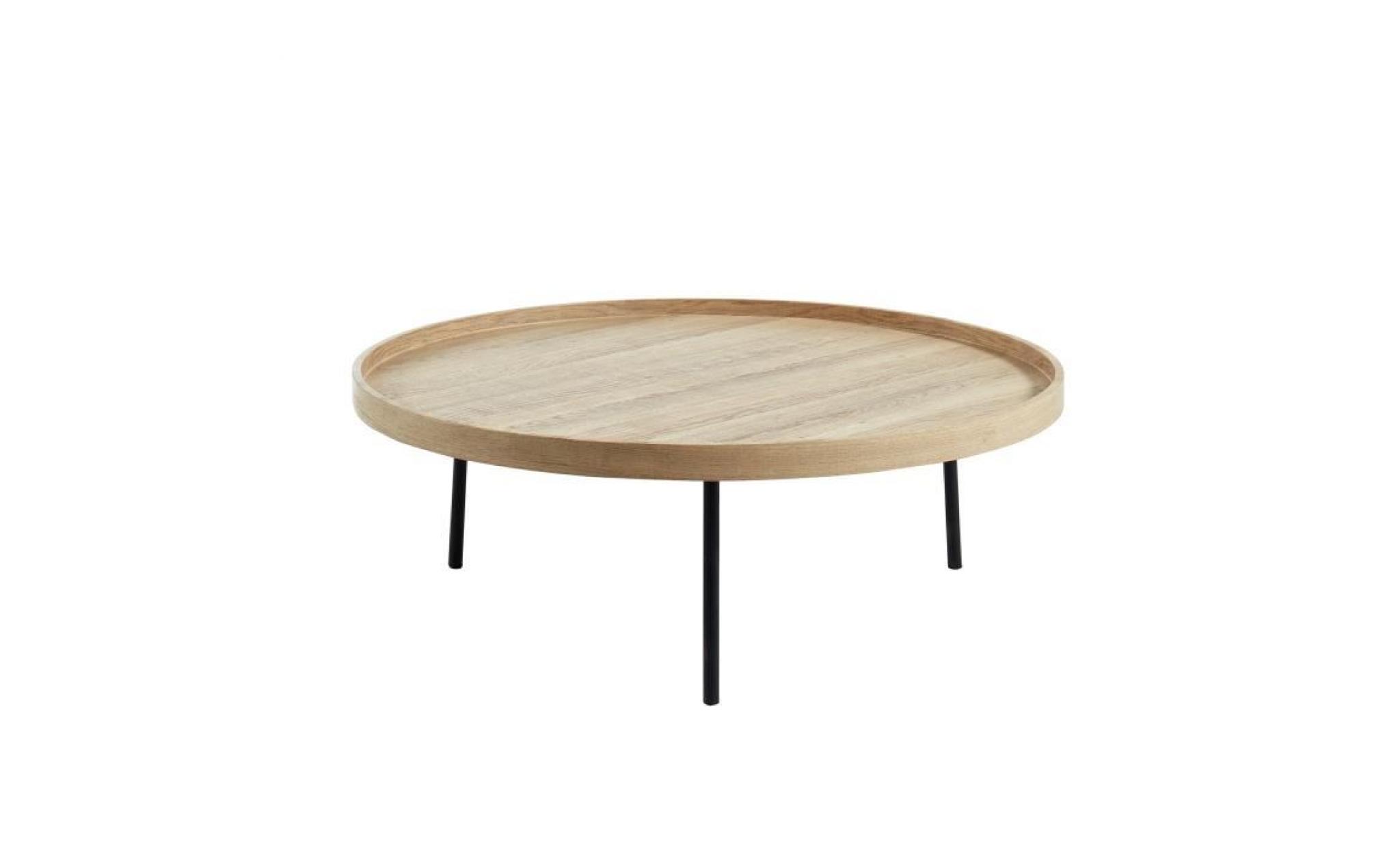 moon table basse ronde style industriel décor chêne et pieds métal noir laqué   Ø 90 cm
