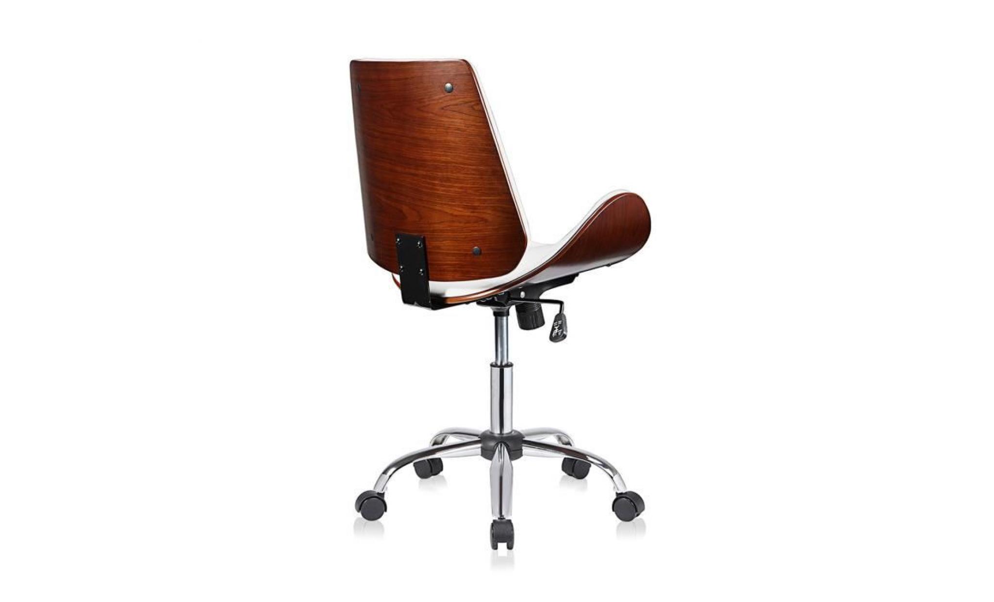 my sit tabouret de travail chaise de bureau constance en blanc brun siège pivotant réglable en hauteur rembourré avec roulette rétro pas cher
