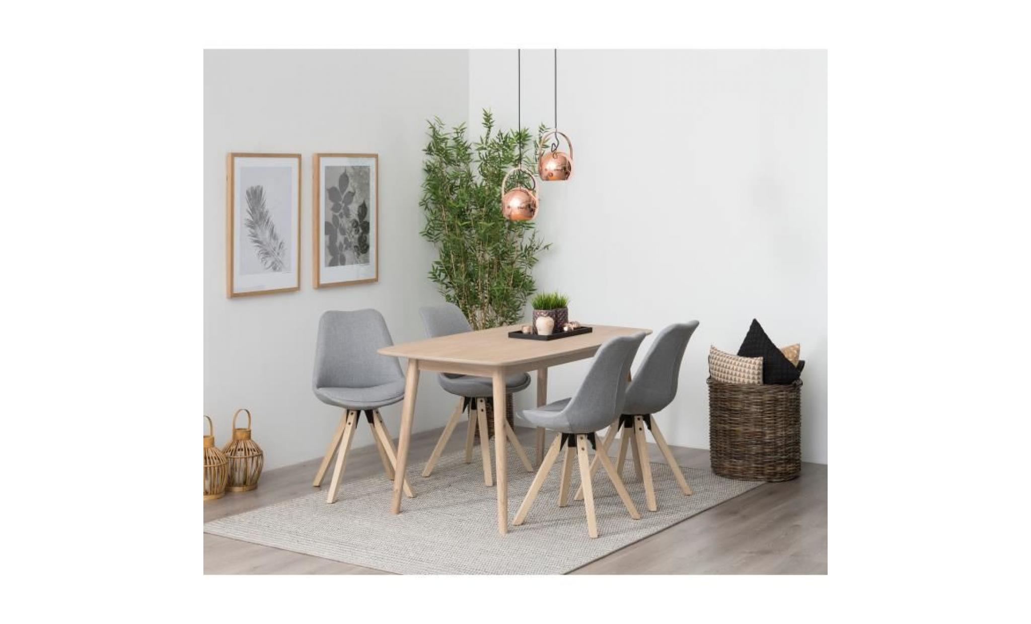 nagano table à manger de 4 à 6 personnes scandinave placage chêne huilé blanchi   l 150 x l 80 cm pas cher