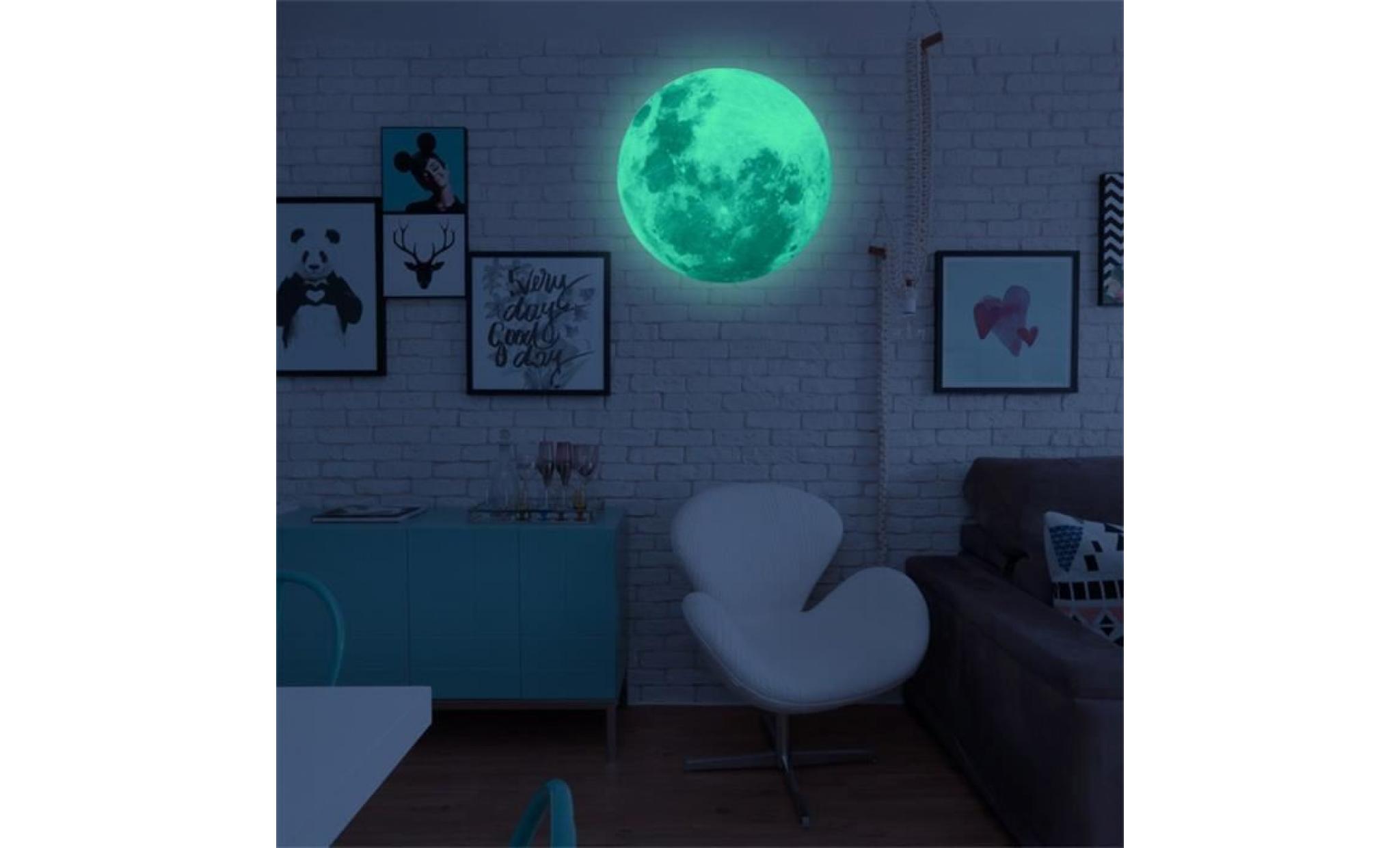 napoulen®30cm 3d grande lune fluorescent autocollant murale amovible lueur dans l'obscurité xpp11138685