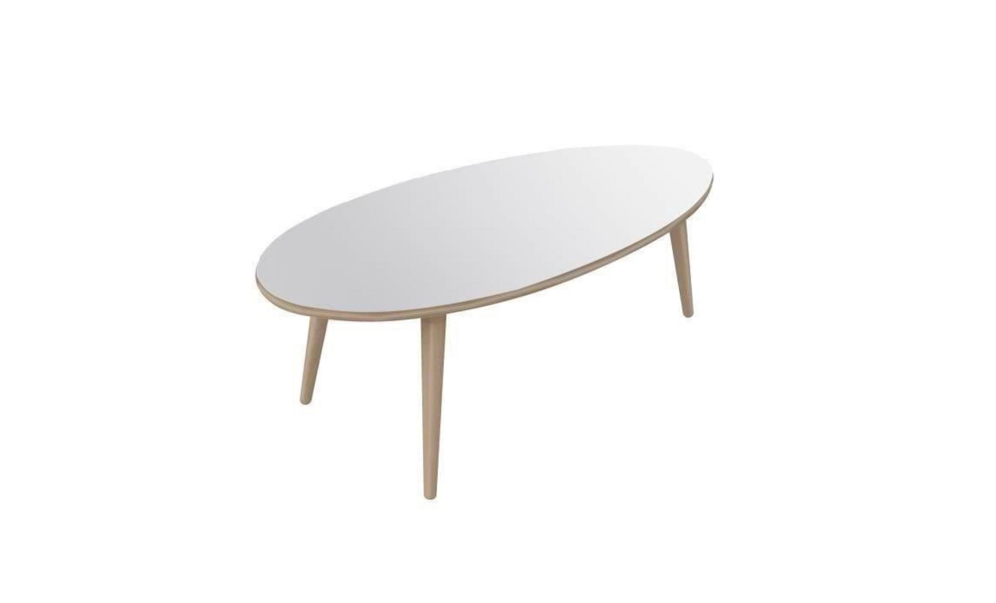 narvik table basse ovale style scandinave blanc brillant avec pieds en bois   l 110 x l 55 cm