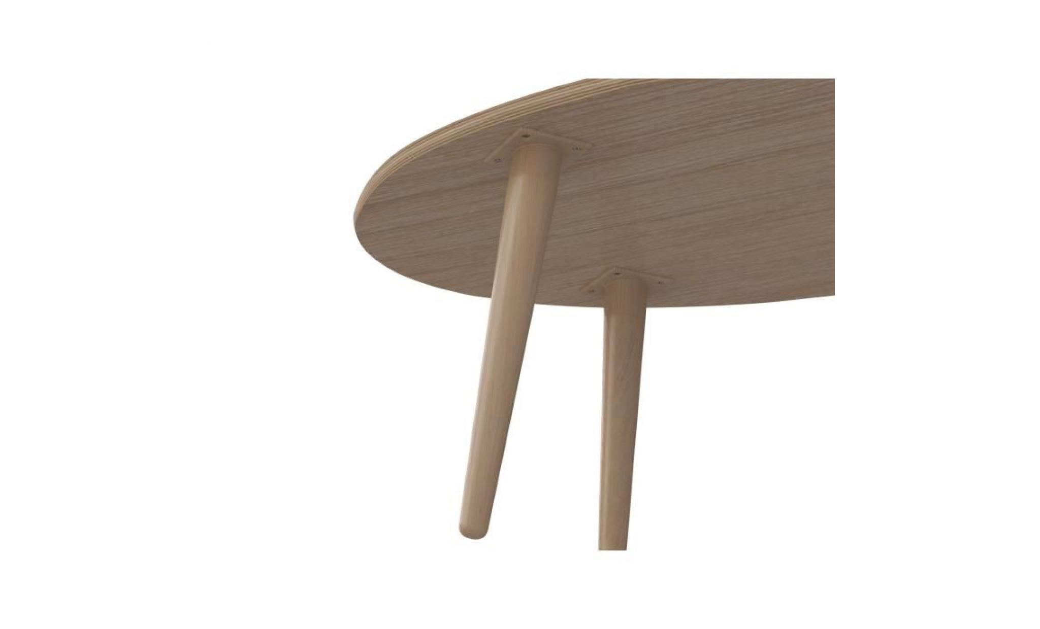 narvik table basse ovale style scandinave blanc brillant avec pieds en bois   l 110 x l 55 cm pas cher