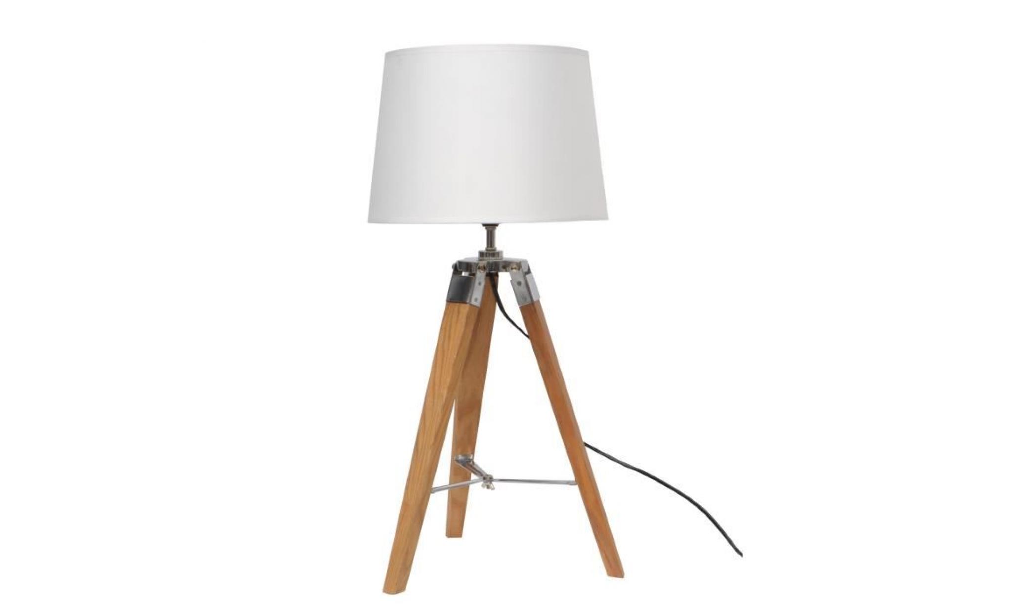 natural2 lampe à poser avec pied tripod en bois   abat jour blanc   45x45xh55 cm