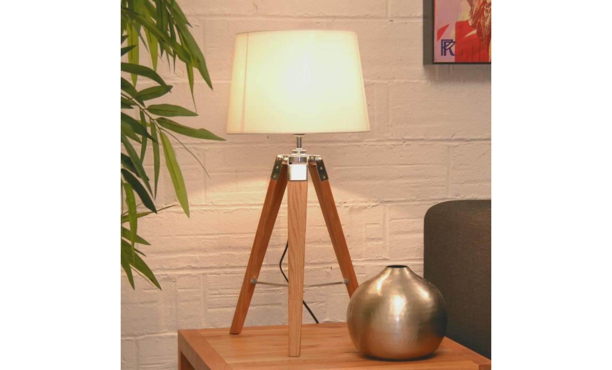 natural2 lampe à poser avec pied tripod en bois   abat jour blanc   45x45xh55 cm pas cher