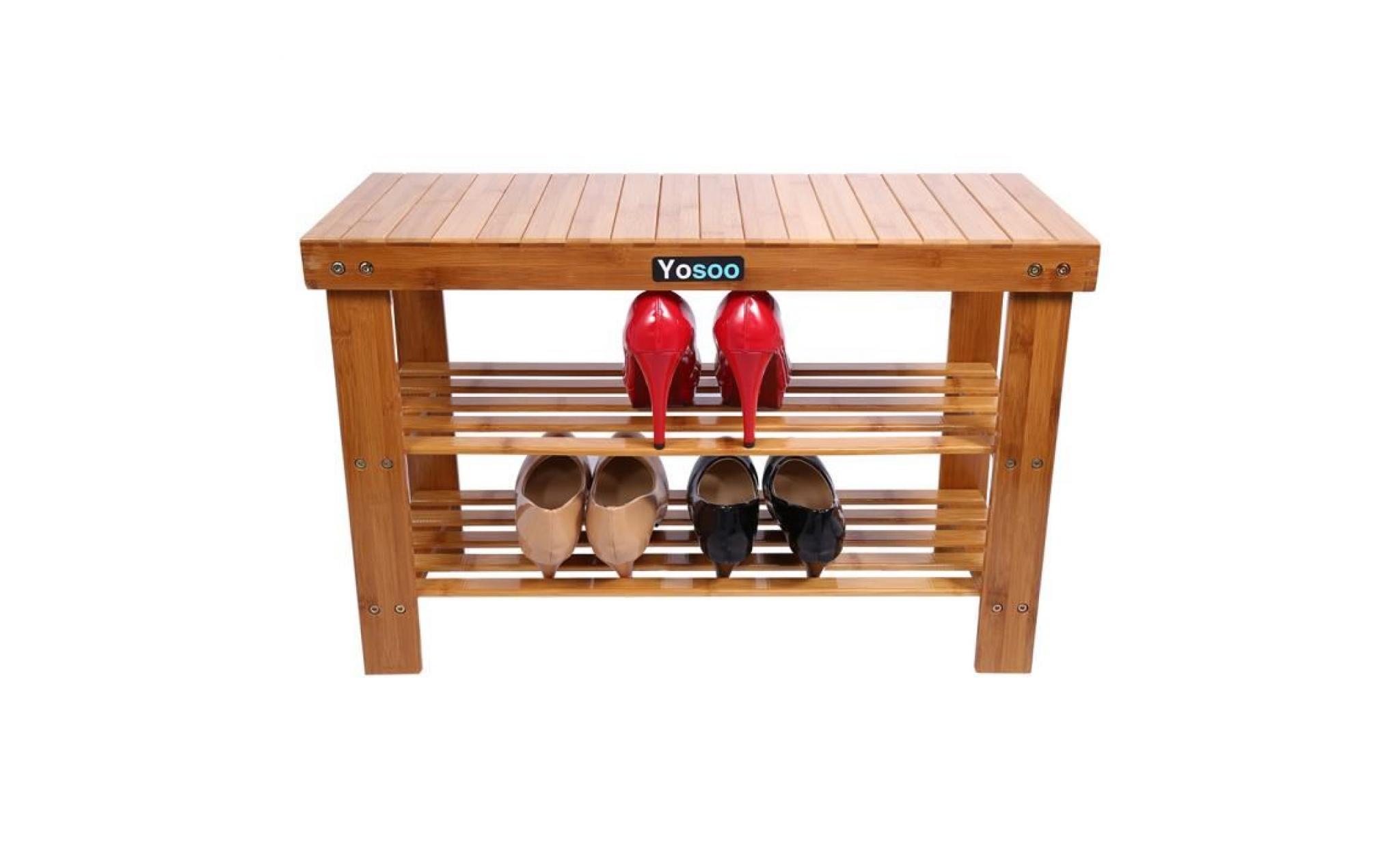 chaussures Étagère naturel banc de bambou 3 couches 64cm rack meubles d'entrée pas cher