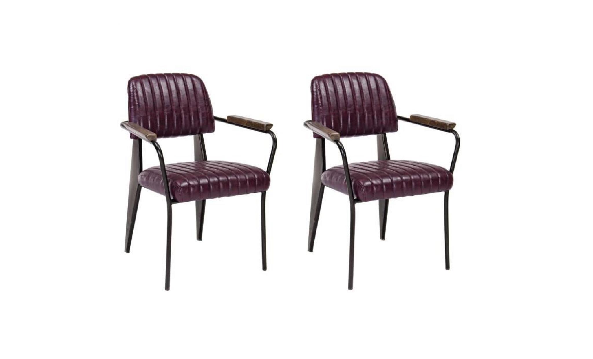 nelly lot de 2 fauteuils de salle à manger en fer forgé   revêtement en simili bordeaux   vintage   l 60 cm x p 63 cm