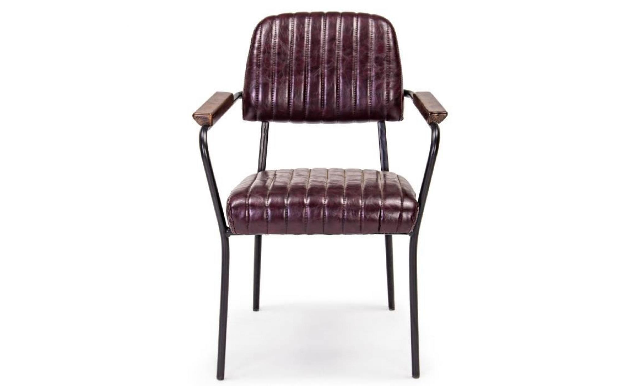 nelly lot de 2 fauteuils de salle à manger en fer forgé   revêtement en simili bordeaux   vintage   l 60 cm x p 63 cm pas cher