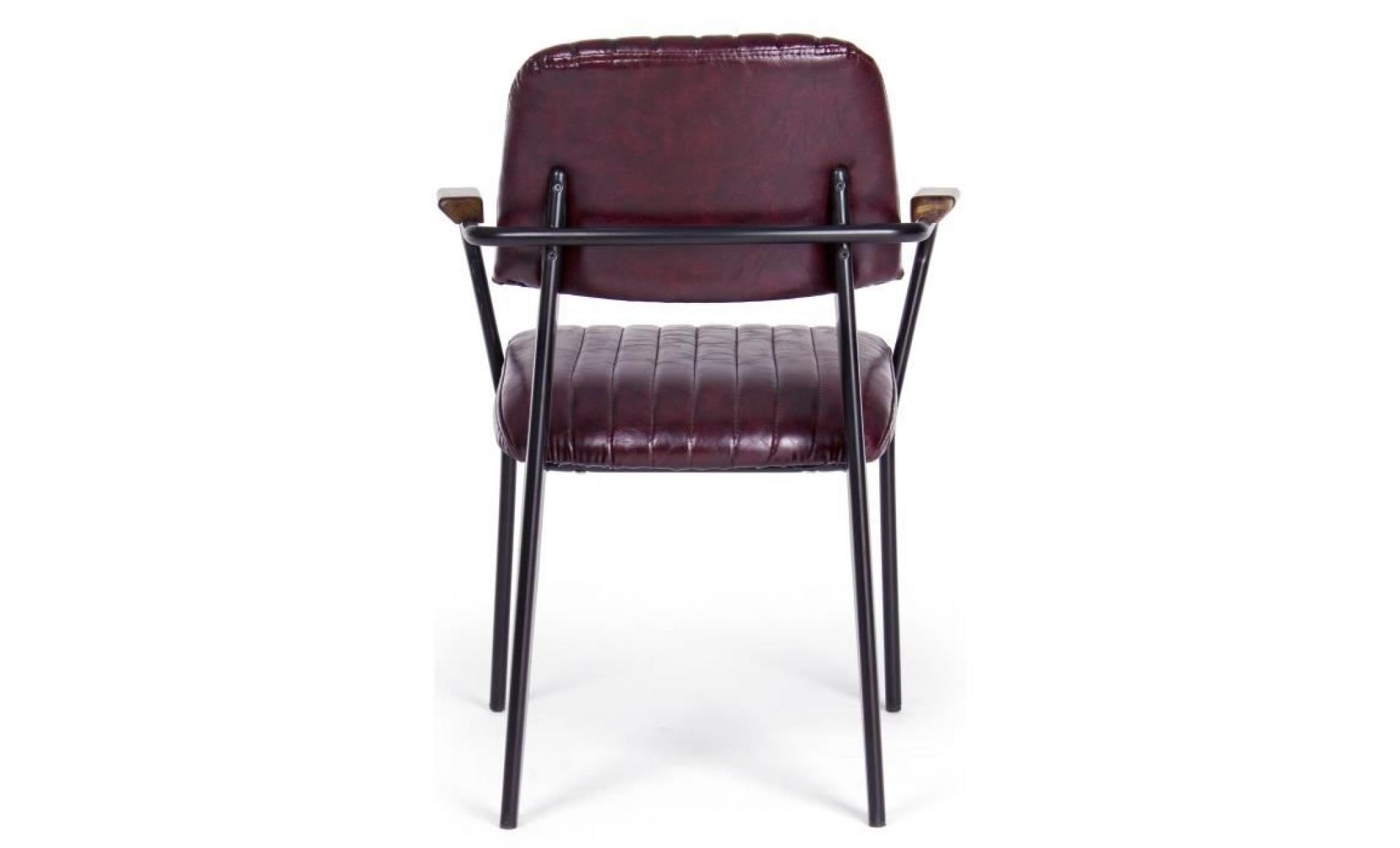 nelly lot de 2 fauteuils de salle à manger en fer forgé   revêtement en simili bordeaux   vintage   l 60 cm x p 63 cm pas cher