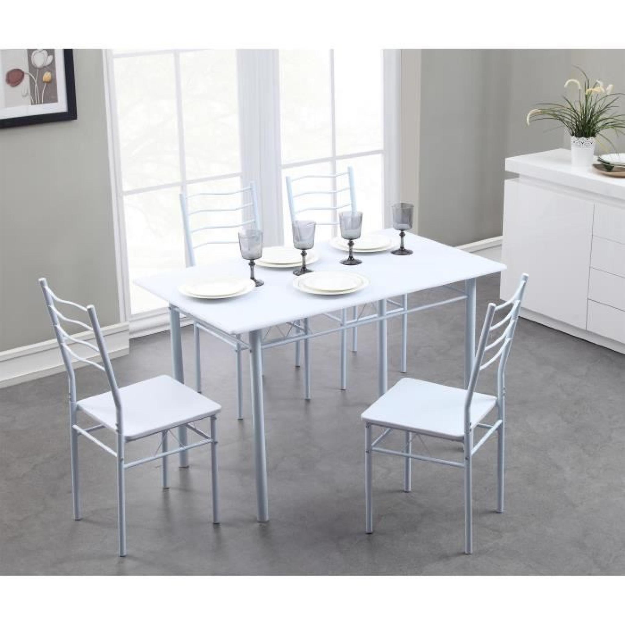 NINA Ensemble repas coloris blanc 5 pièces 1 table à manger + 4 chaises