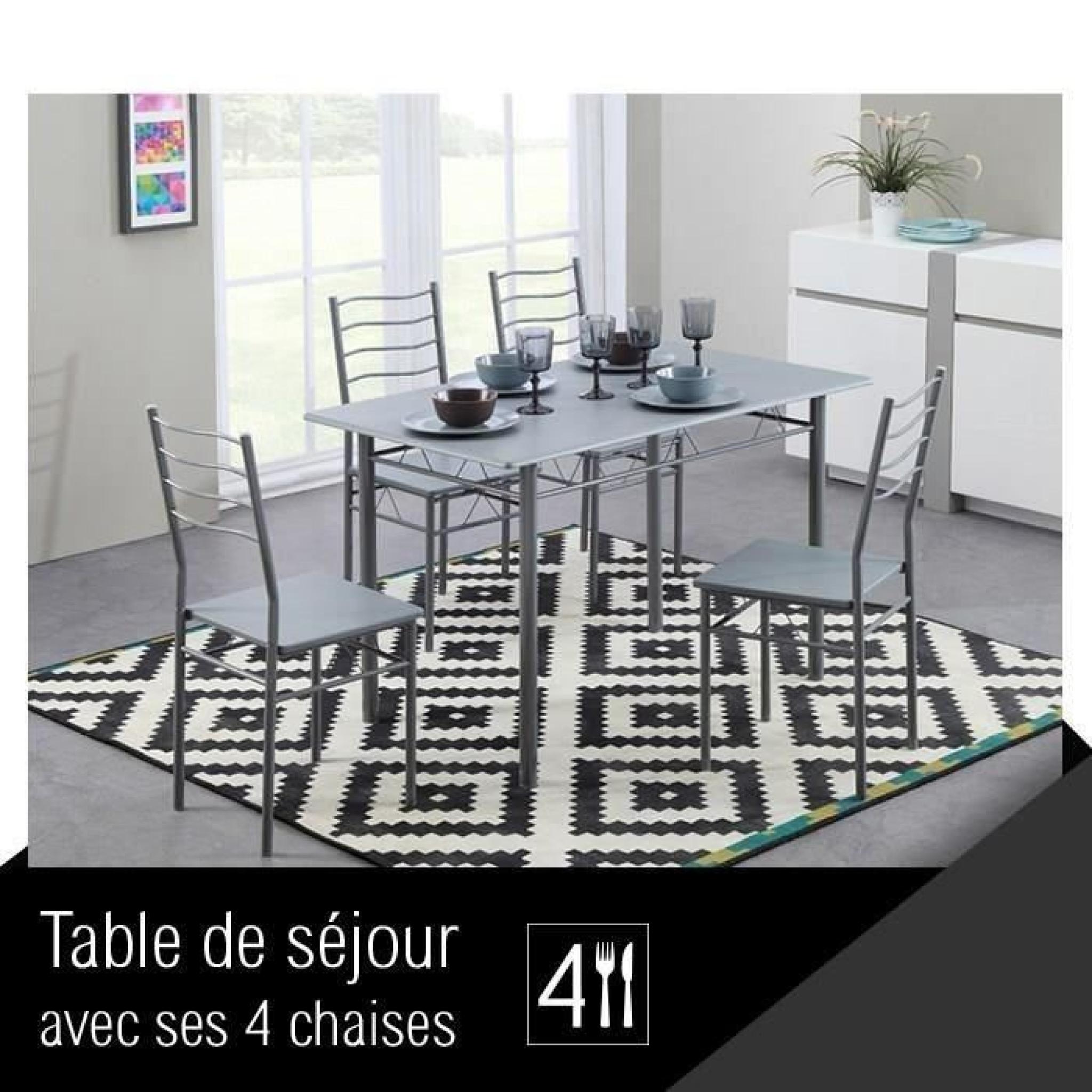 NINA Ensemble repas coloris gris 5 pièces 1 table + 4 chaises pas cher