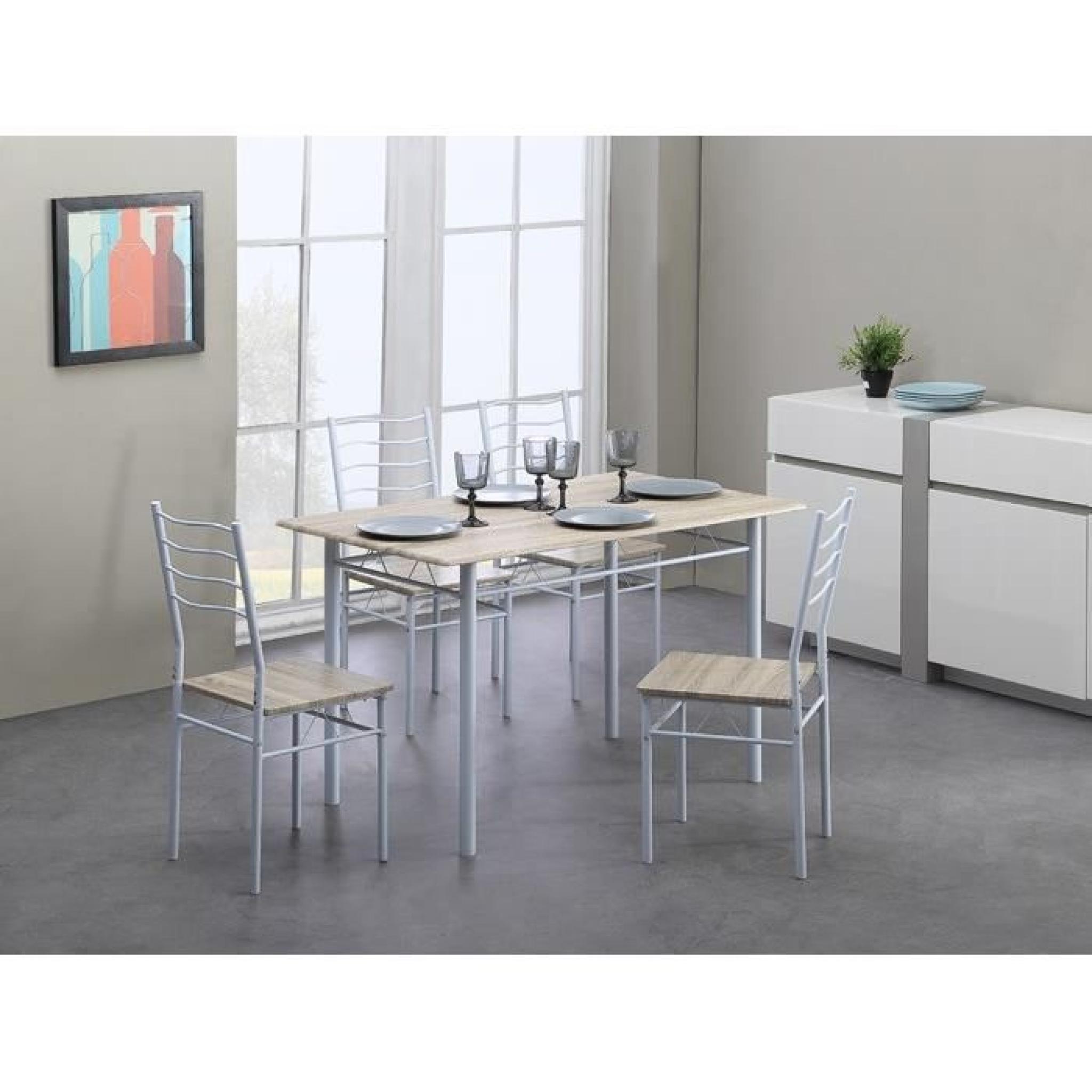 NINA Ensemble table à manger 120x70 cm + 4 chaises coloris chêne et blanc
