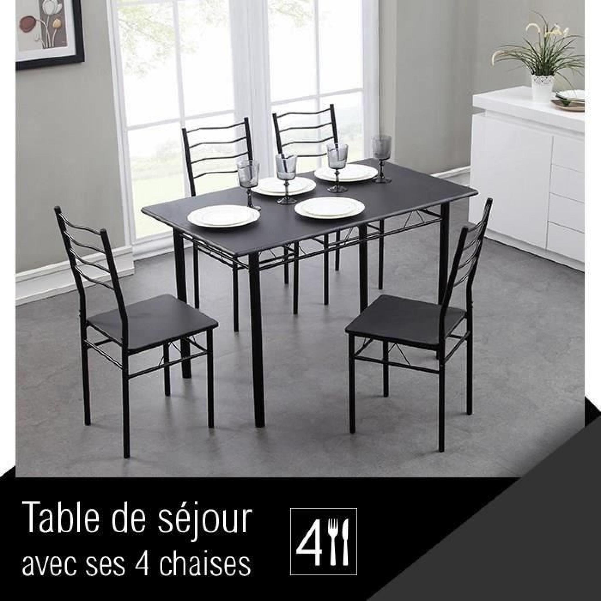 NINA Ensemble table à manger 120x70 cm + 4 chaises coloris noir pas cher