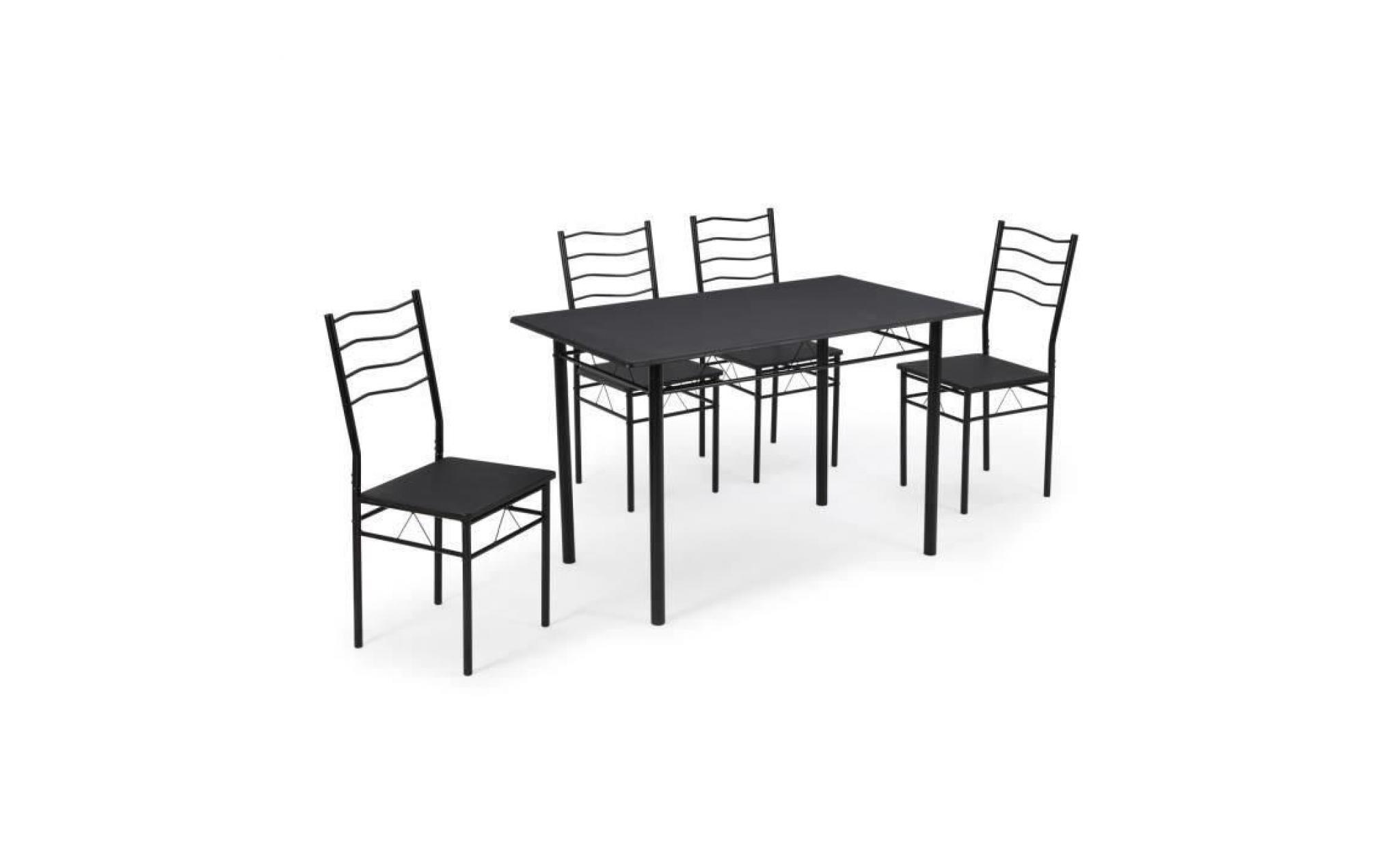 nina ensemble table à manger de 4 à 6 personnes + 4 chaises   contemporain   en métal et mdf noir laqué   l 120 x l 70 cm