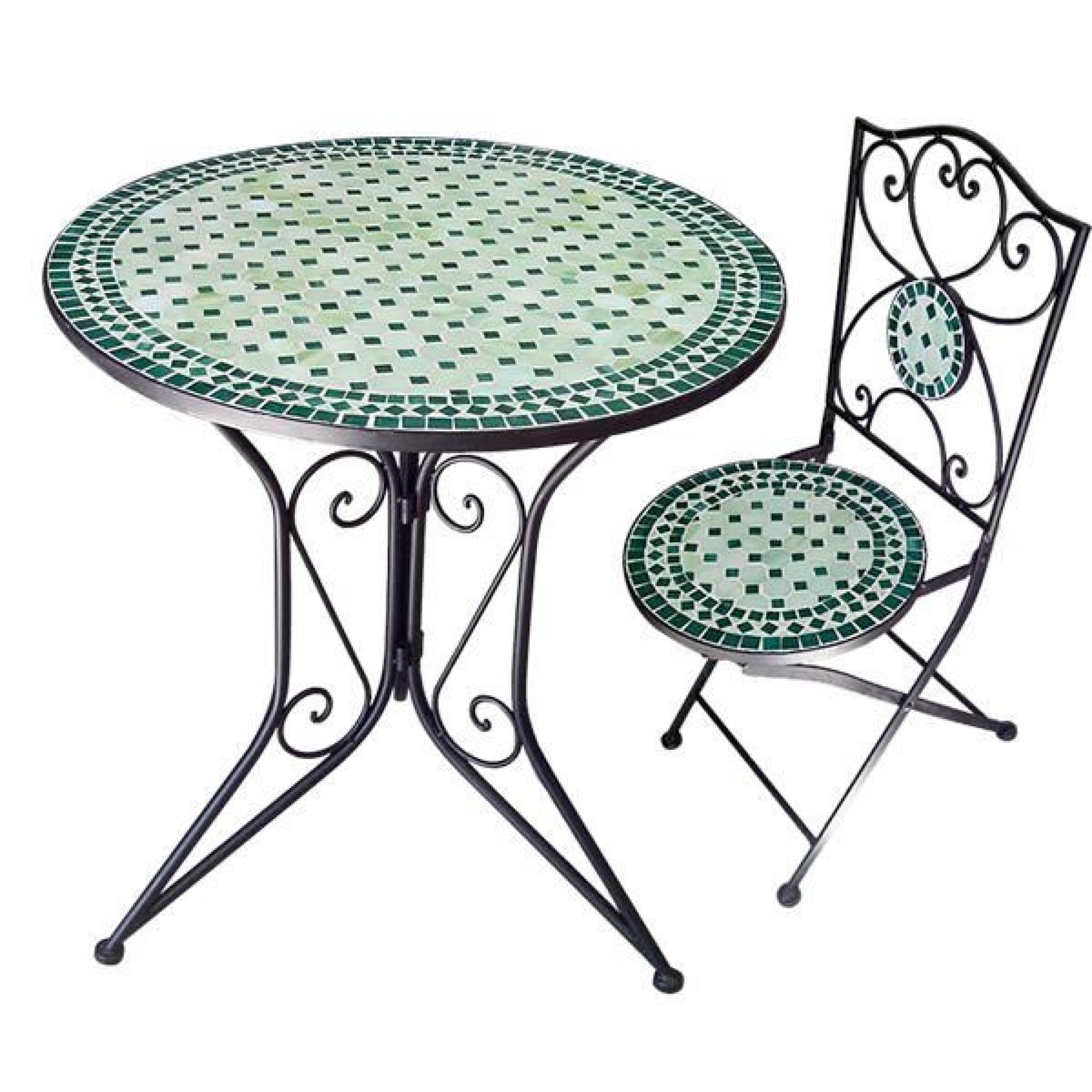 Nmp - Ensemble table + 5 chaises fer forgé et mosaïque verte - ensemble 1+5 vert