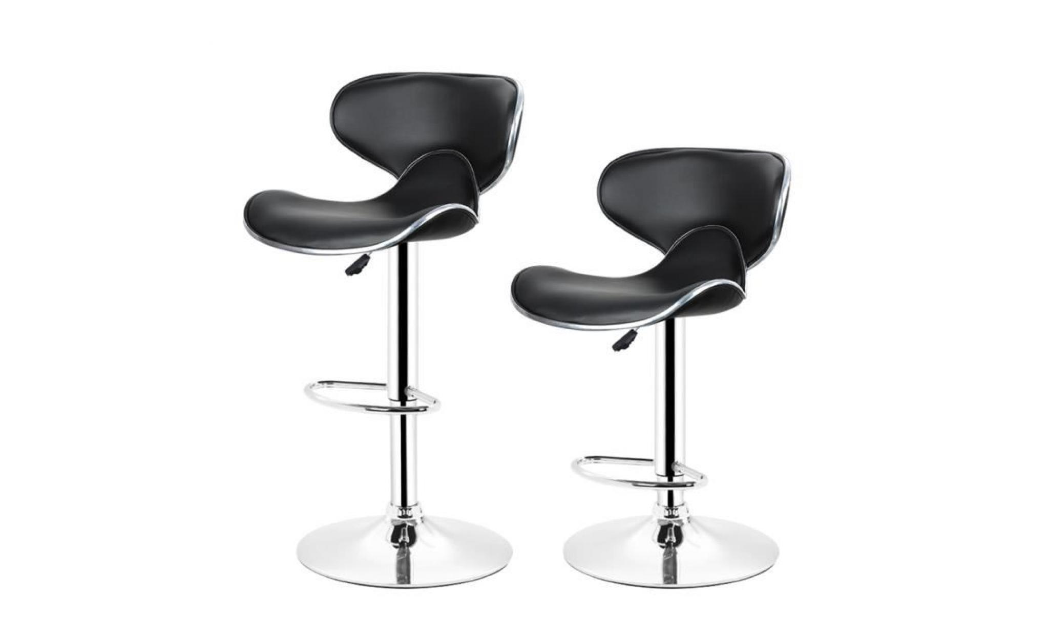 noir lot de 2 tabourets de bar lounge chaise haute design réglable avec dossier revêtement synthétique pas cher