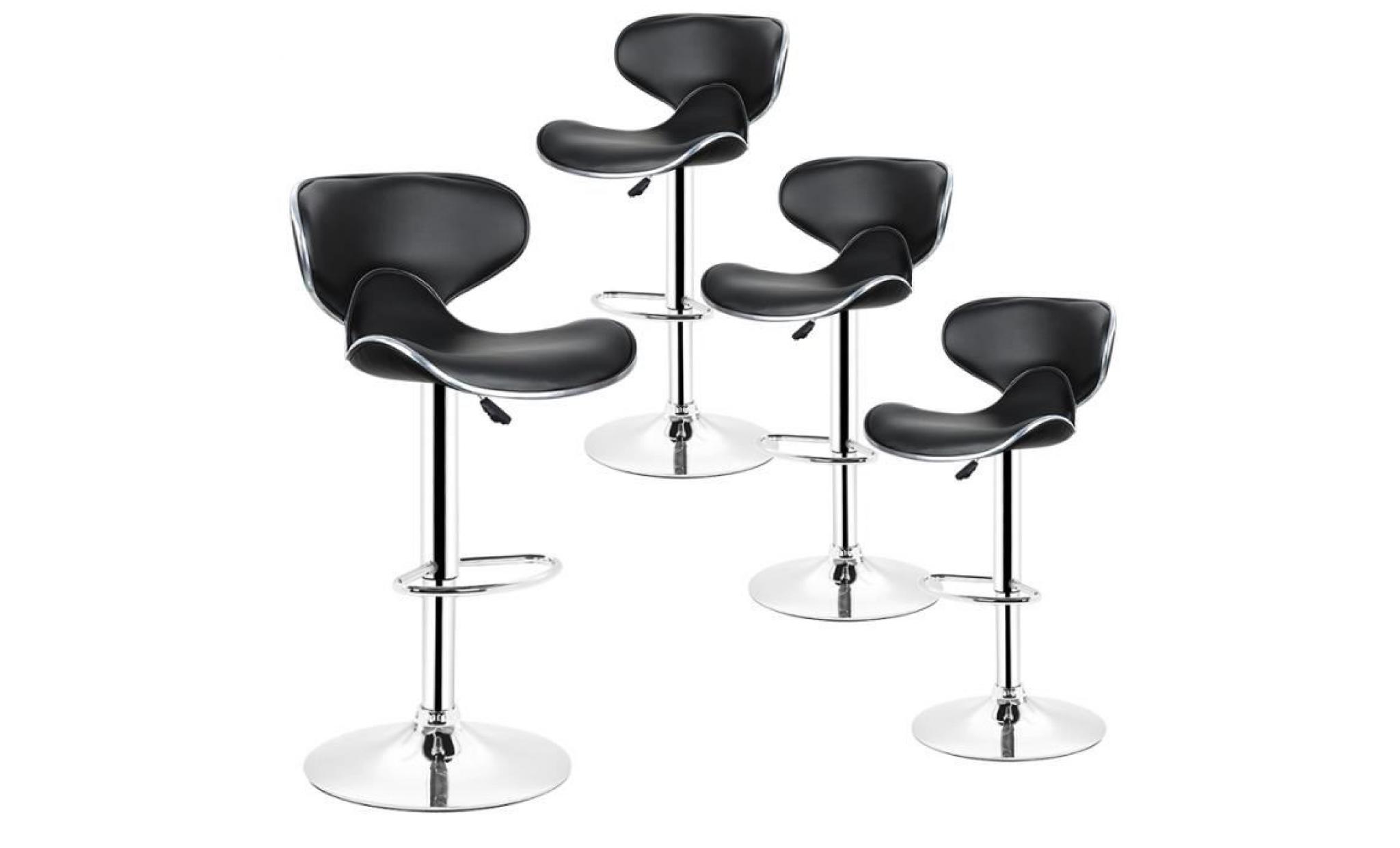 noir lot de 4 tabouret de bar, chaise de bar hauteur reglable rotatif a 360