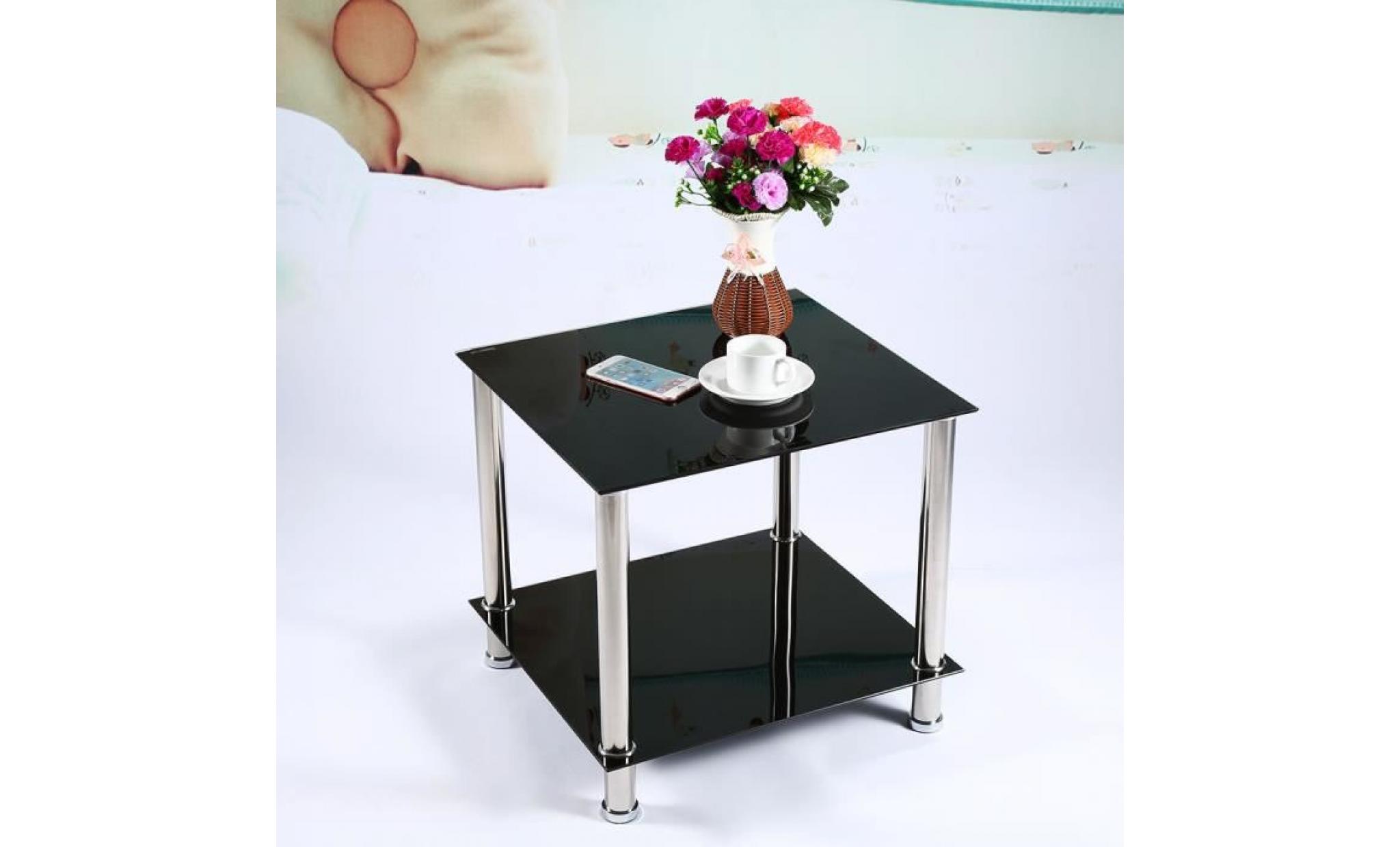 table basse style contemporain café table en acier noir maison meuble salon chambre verre trempé carré pas cher