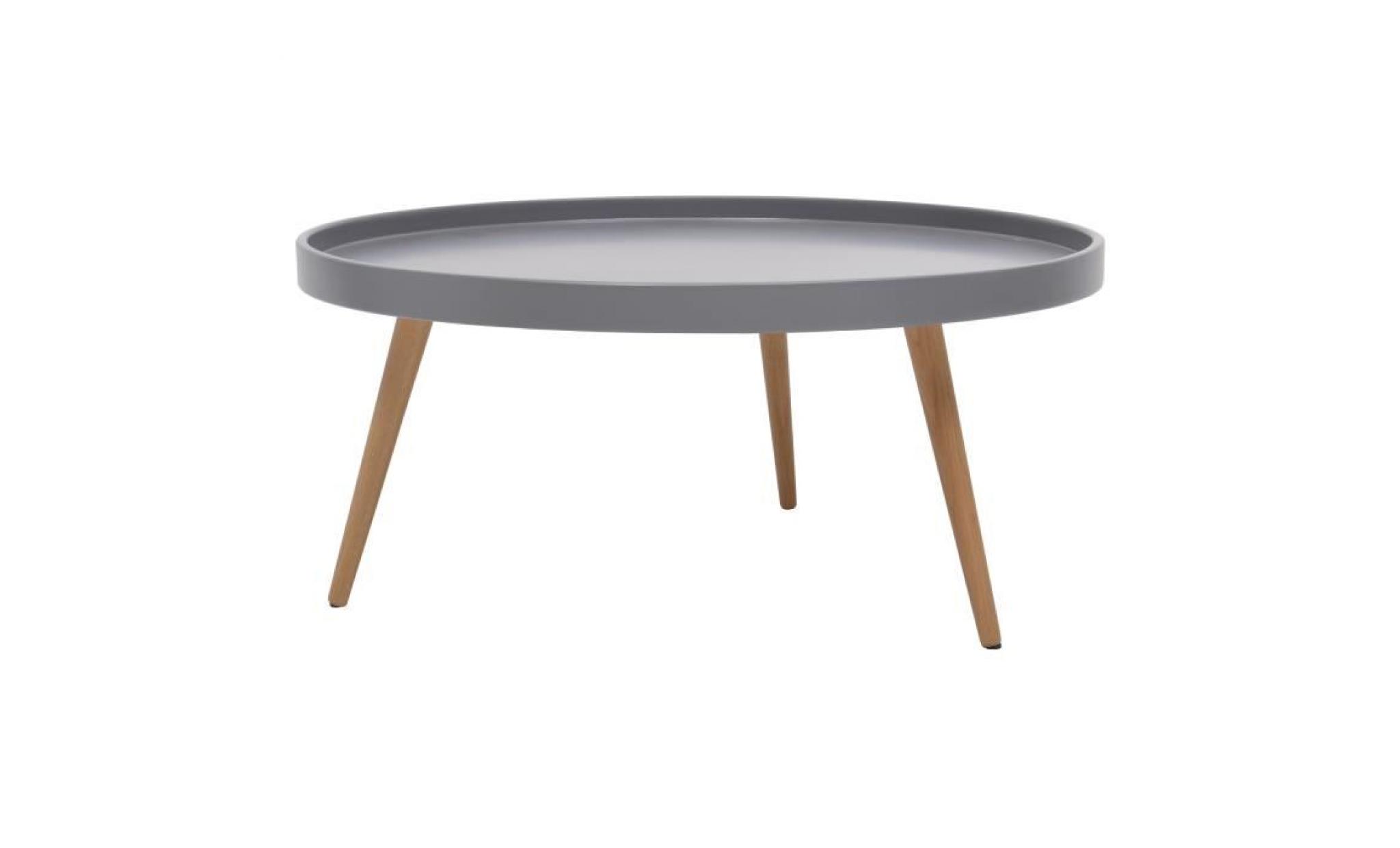 nordic table basse ronde scandinave laquée gris + pieds en bois hêtre massif   Ø 80 cm