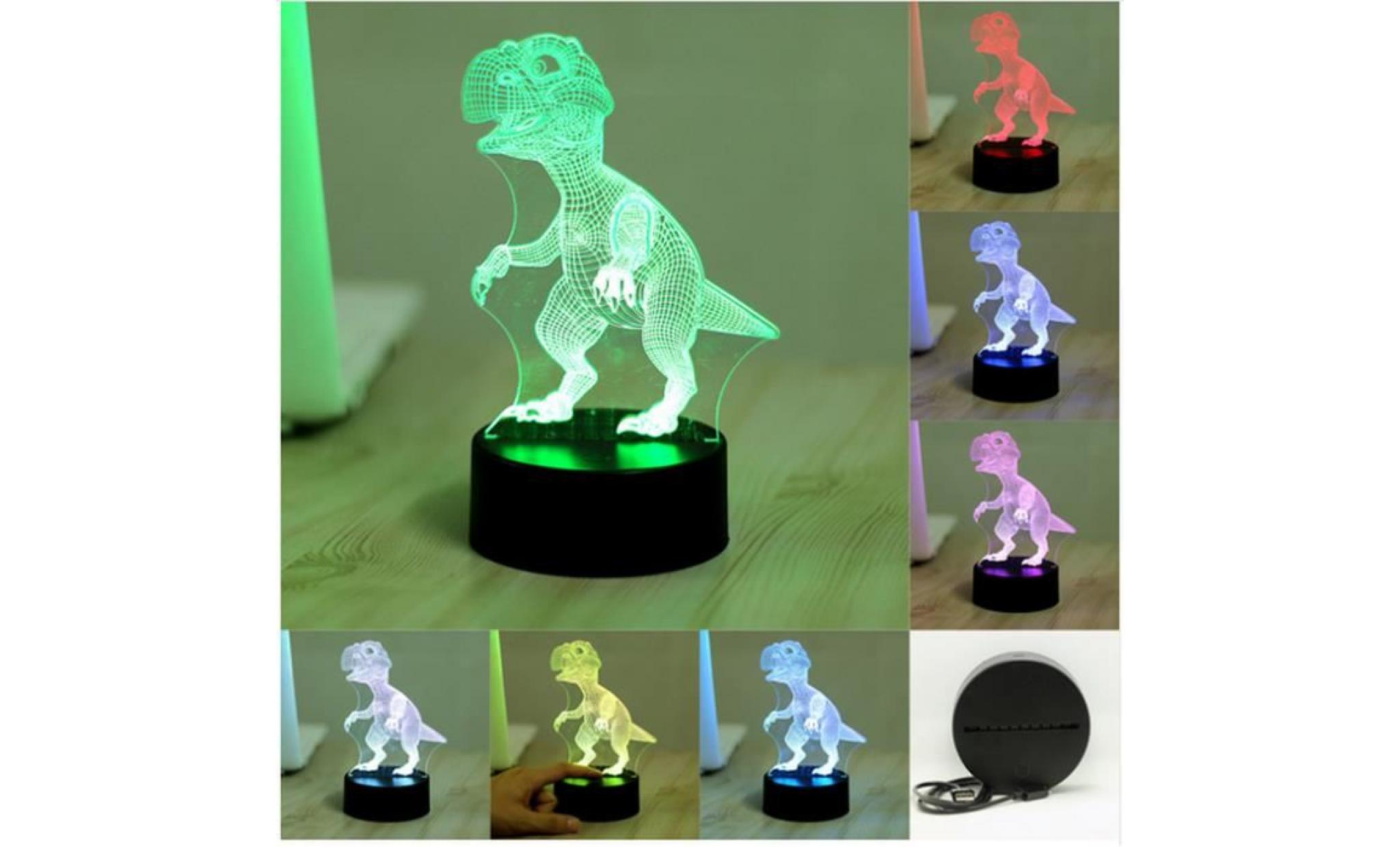 nouveauté tactile interrupteur lampe de bureau lumière de nuit coloré usb led table acrylique lampe 3d illusion dinosaure pour la…