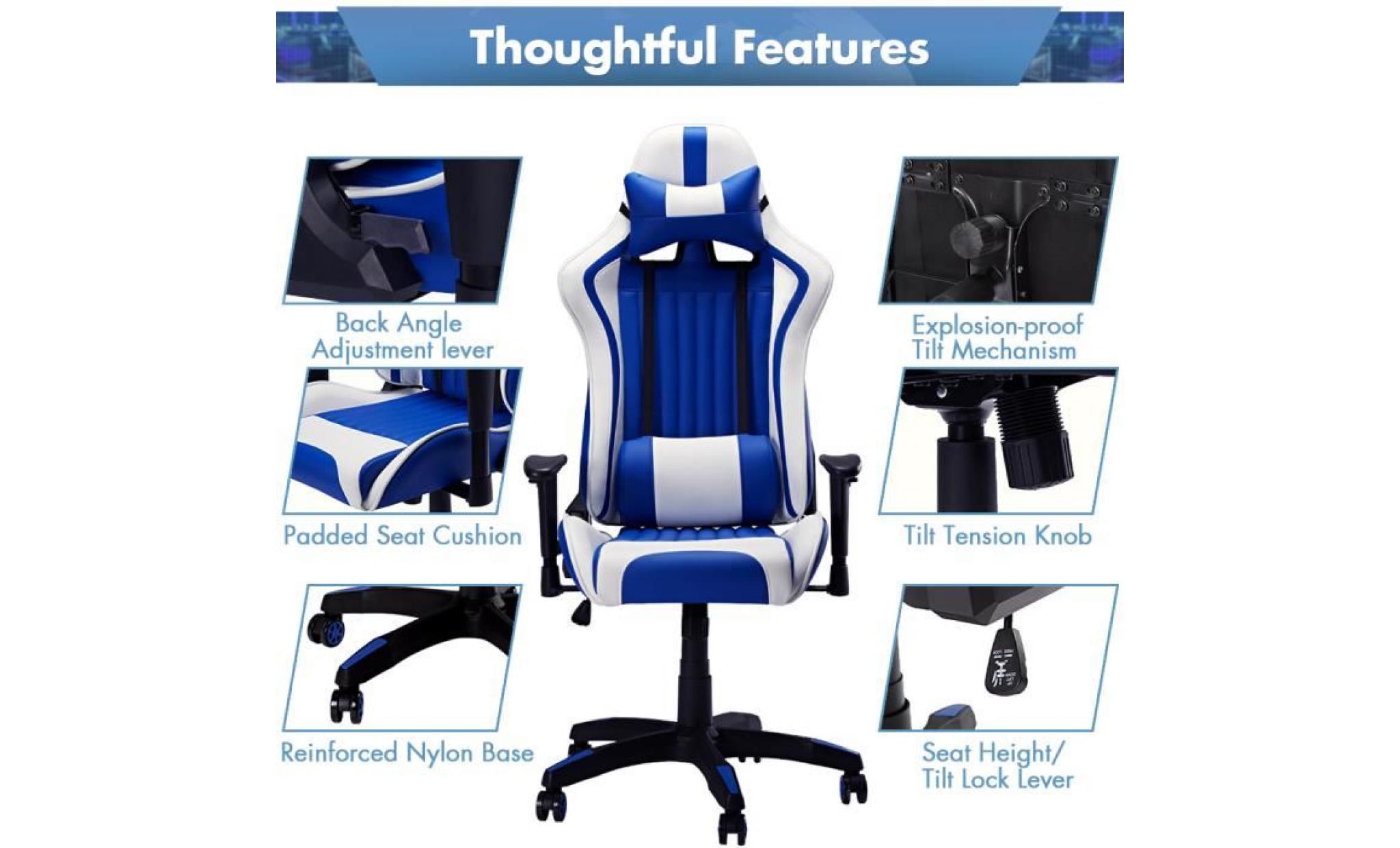 nouvelle chaise de jeu d'ordinateur accrocheur  bleu pas cher