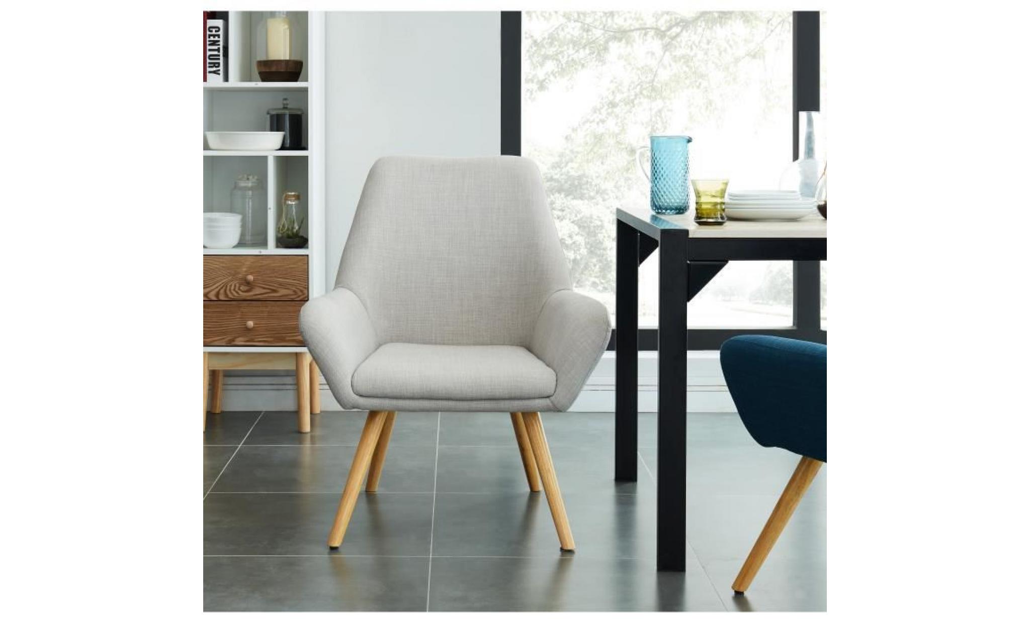 olga fauteuil en métal + pieds en bois massif  tissu polyester bleu   scandinave   l 72 x p 71 cm pas cher