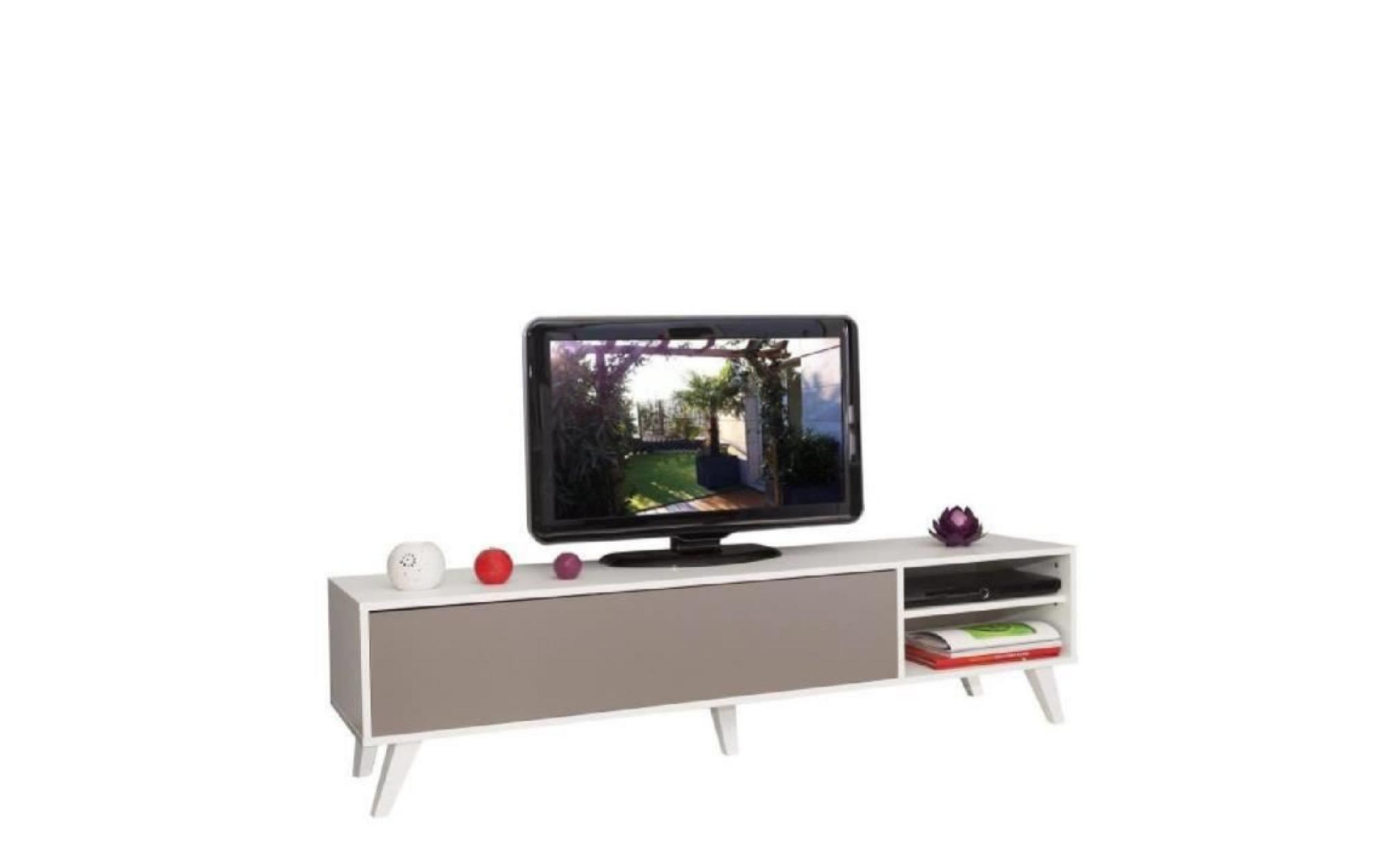 oslo meuble tv 165cm coloris taupe  et blanc