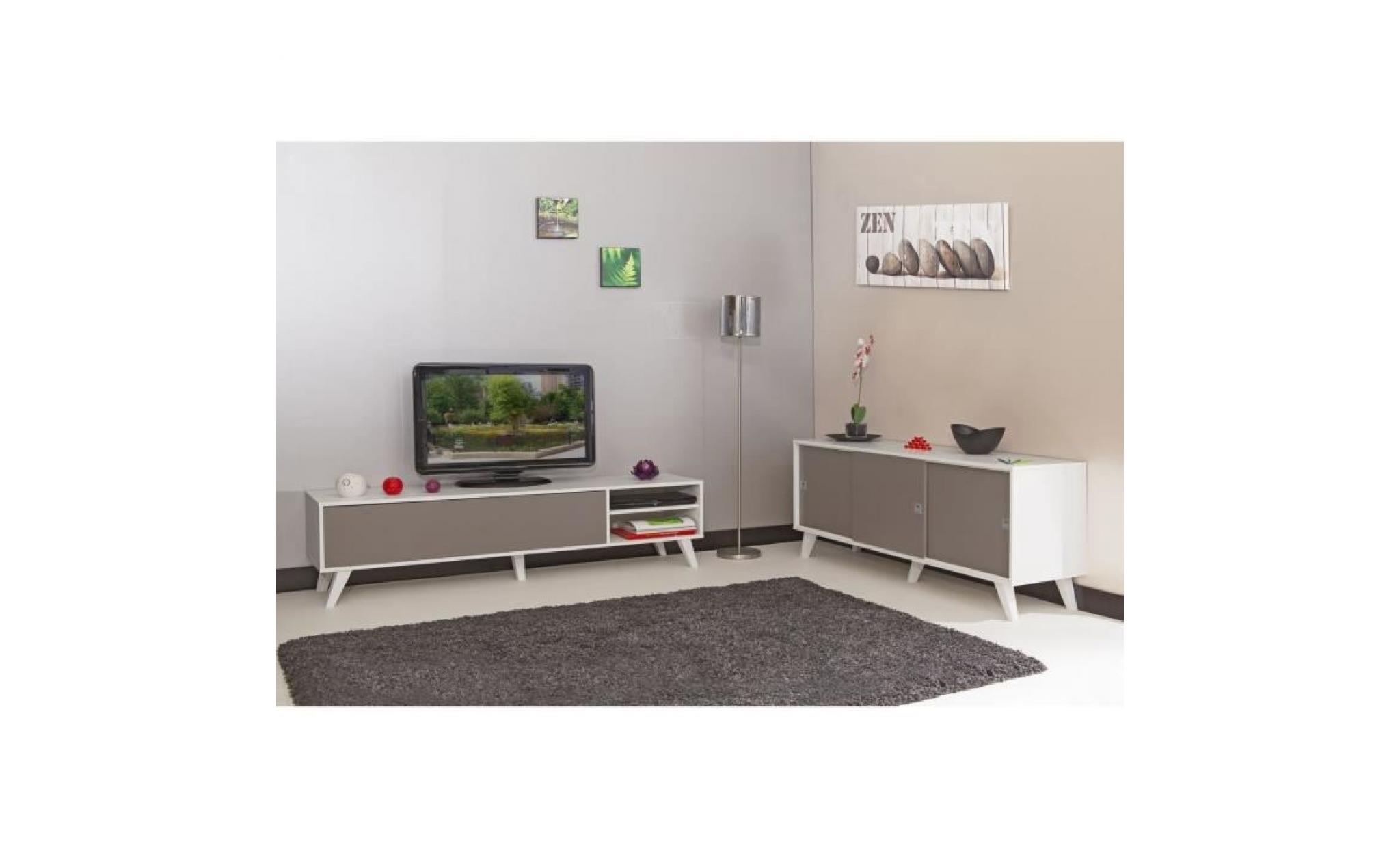 oslo meuble tv 165cm coloris taupe  et blanc pas cher
