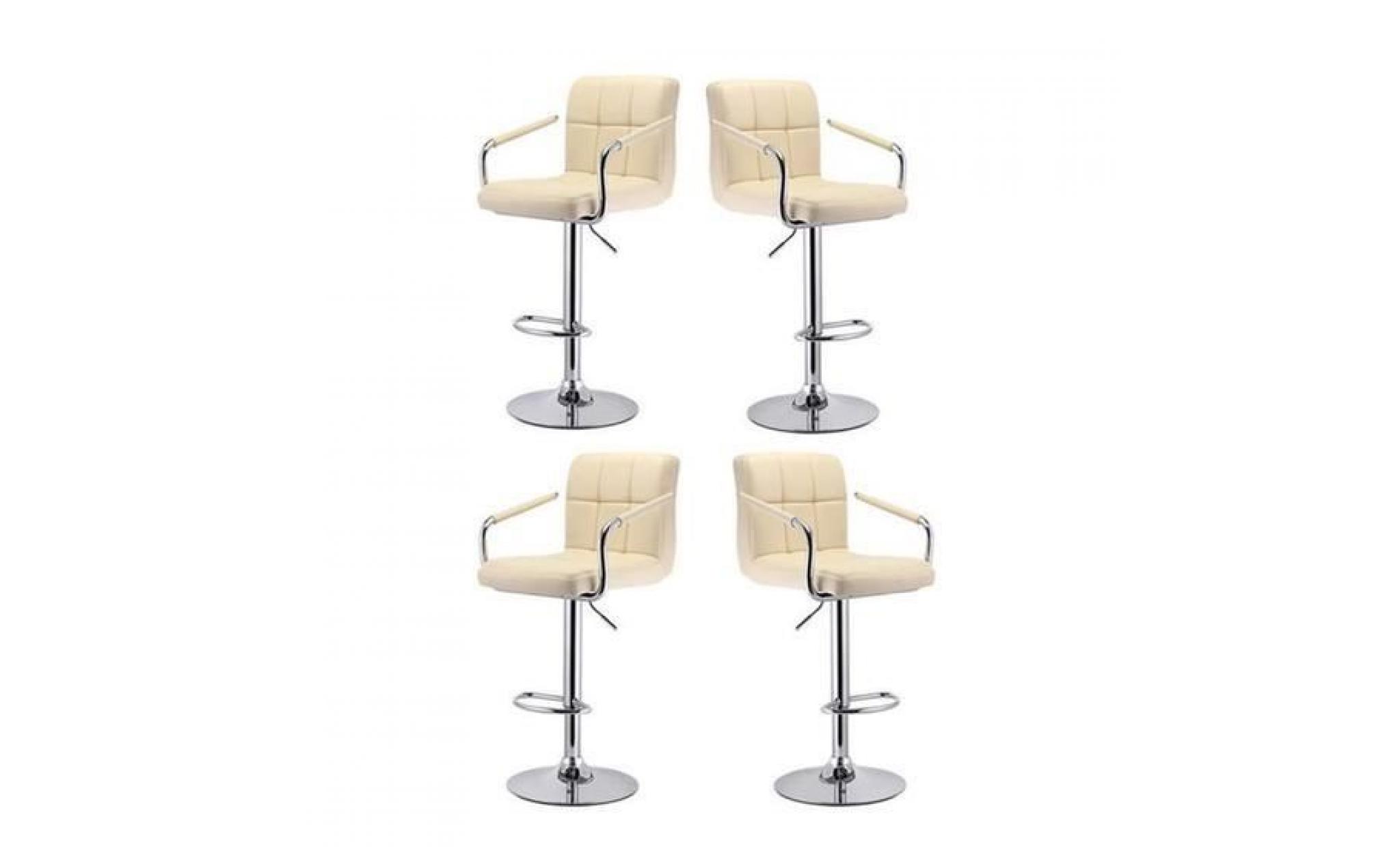 ouistore® 4x beige tabourets de bar haut chaise de bar pu chrome hauteur réglable grande base