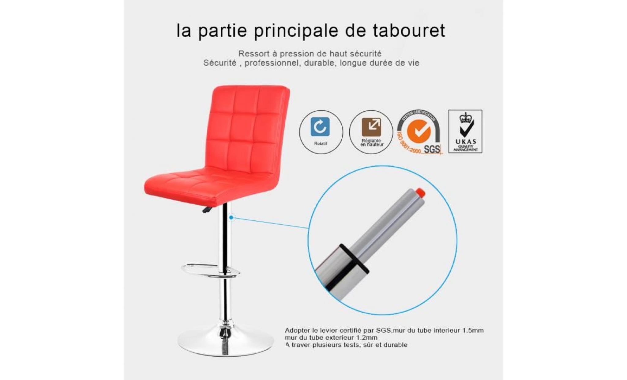 ouistore® lot de 2 tabourets de bar chaise fauteuil bistrot 9 grilles rouge hauteur reglable 55 75 cm pas cher