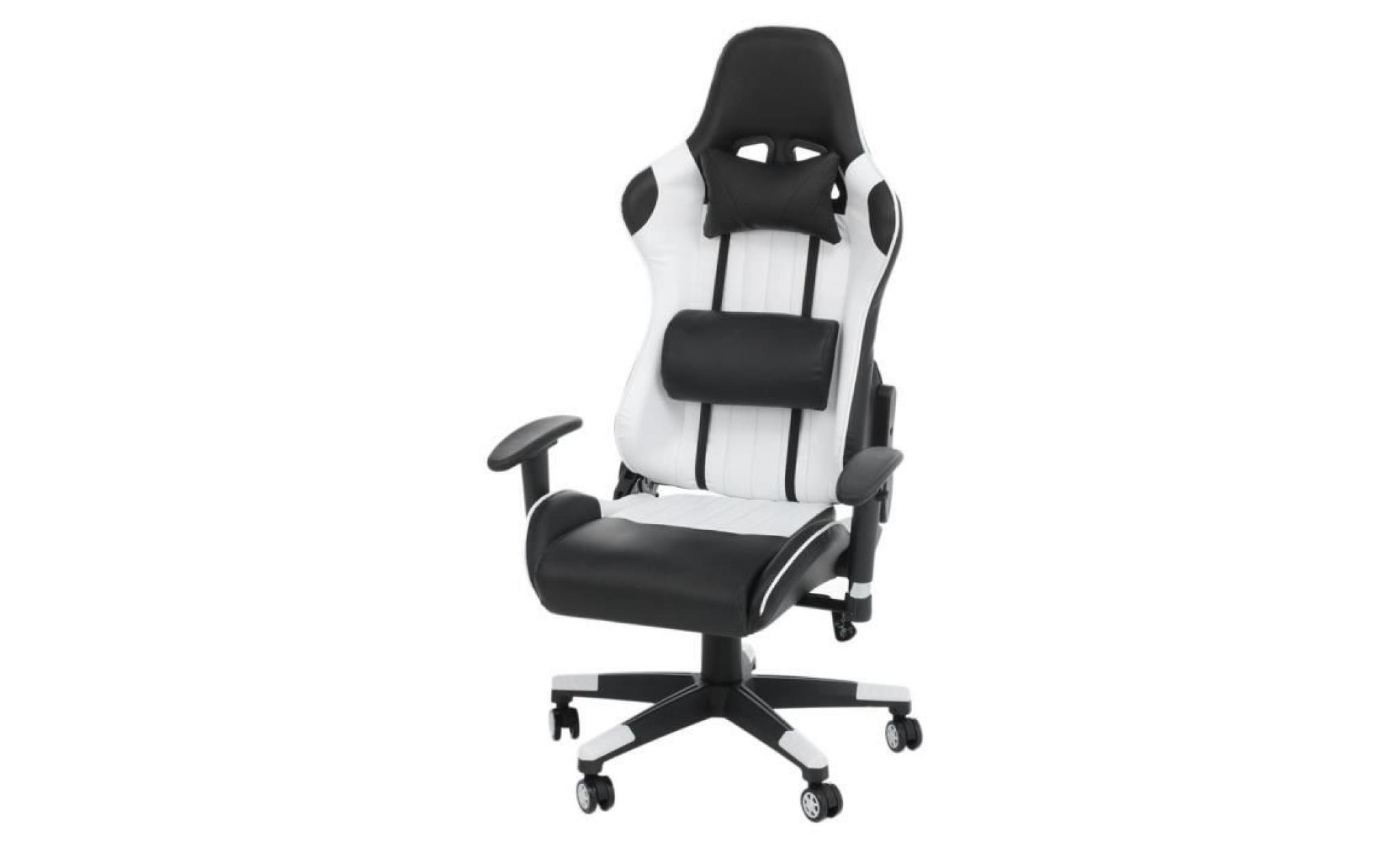 outad fauteuil de bureau siège gaming 150°inclinable blanc, avec accoudoirs et rembourrés