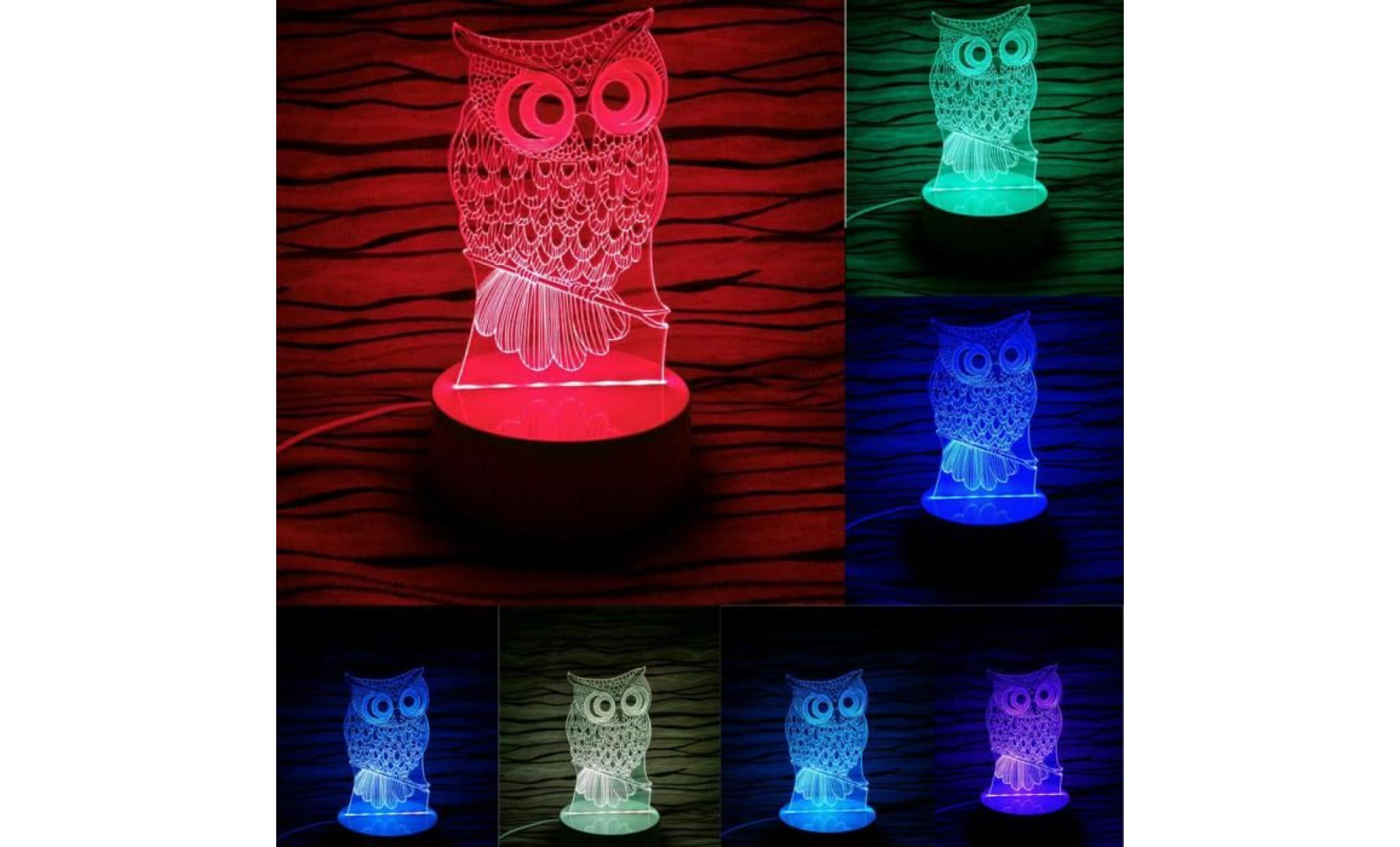 owl 3d led night light usb color change touch table desk lamp remote controller pas cher