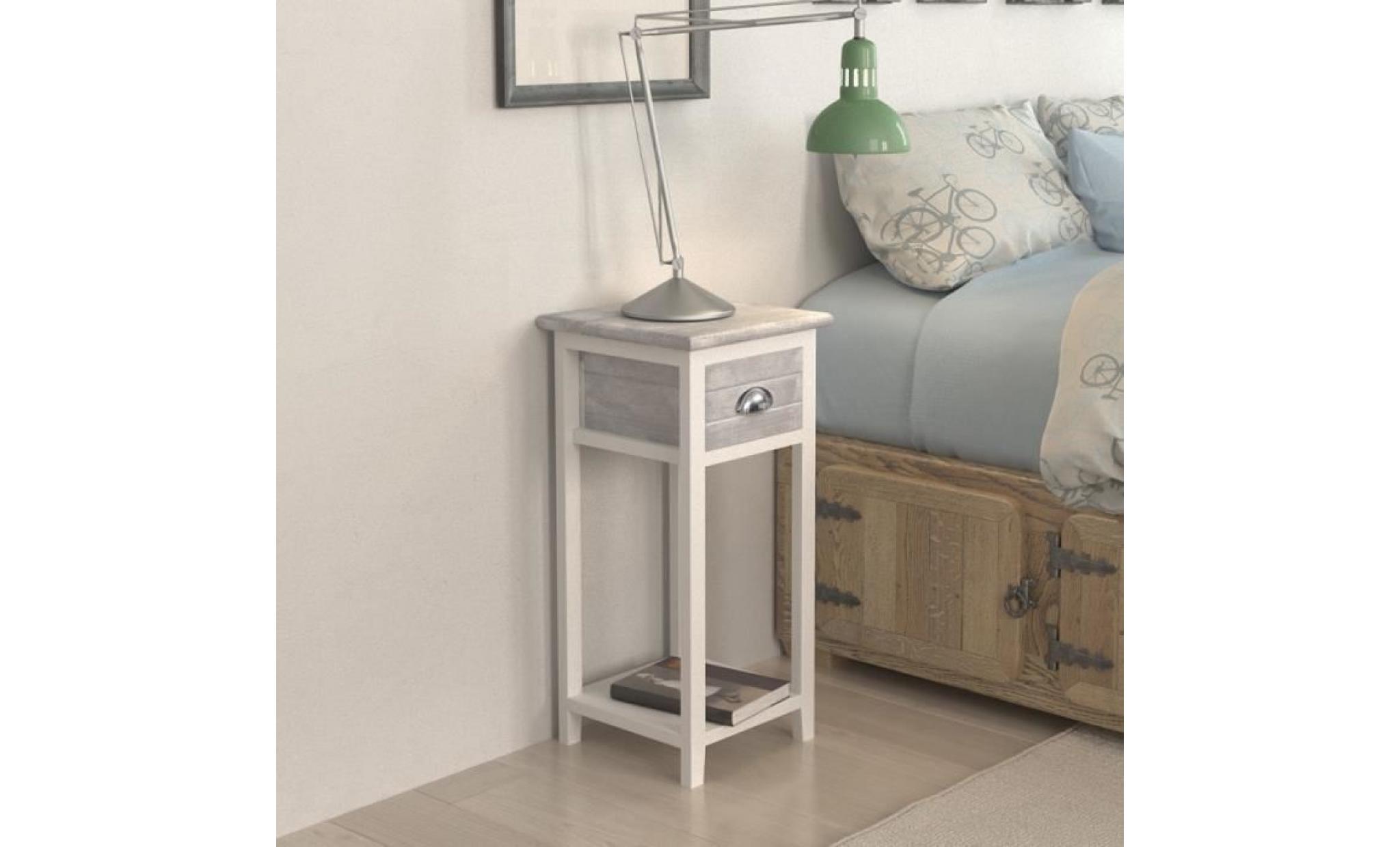p176 table de chevet / meuble pour telephone avec 1 tiroir gris / blanc