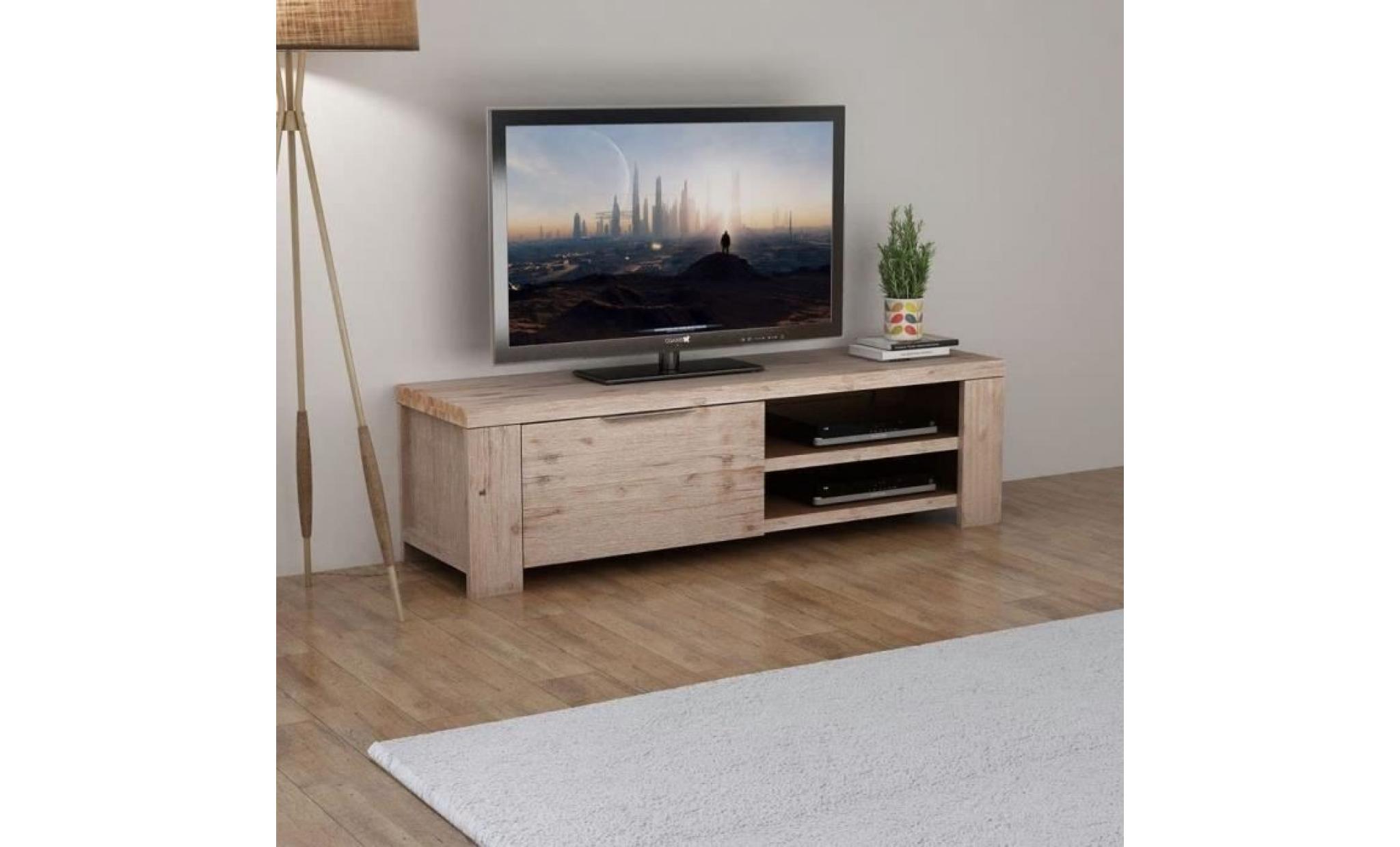 p184  meuble tv bois d'acacia massif brosse 140 x 38 x 40 cm