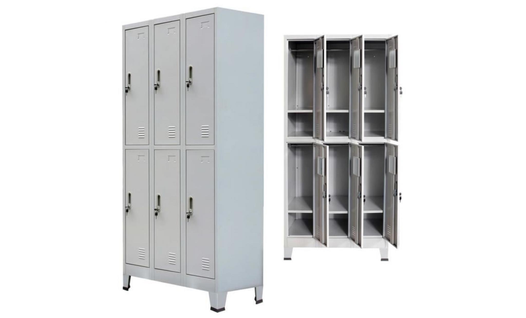 p188  armoire a casiers avec 6 compartiments acier 90x45x180 cm gris