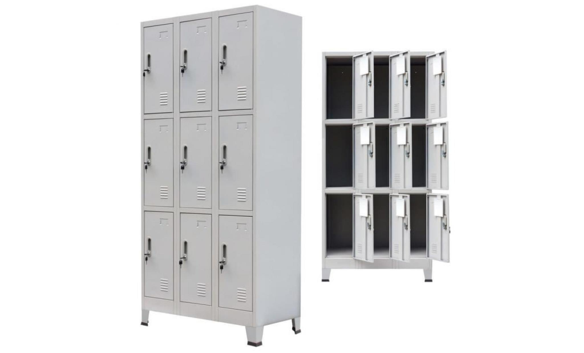 p190  armoire a casiers avec 9 compartiments acier 90x45x180 cm gris
