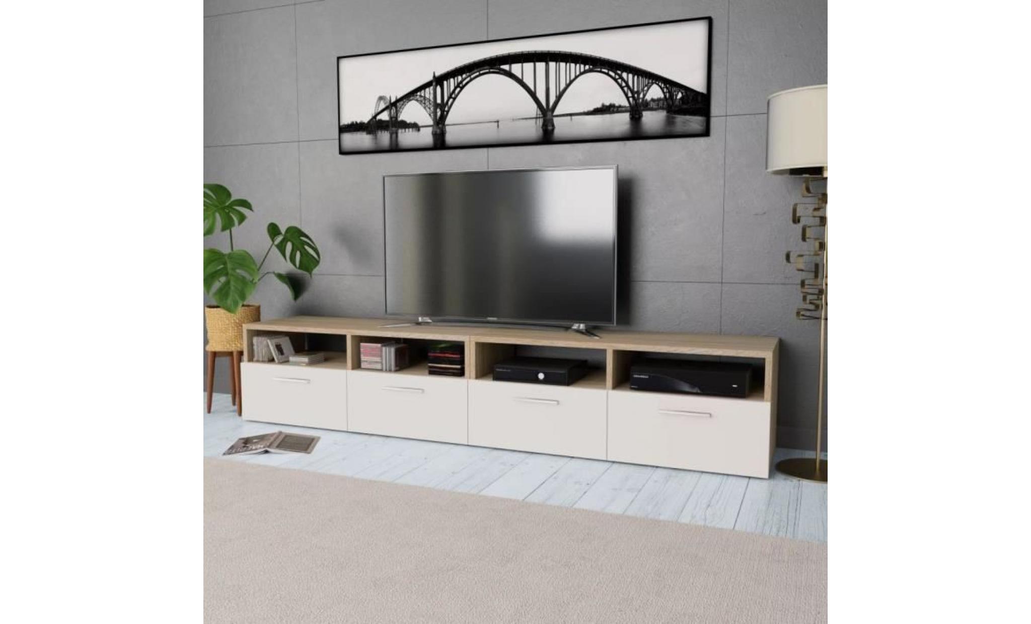 p82  meuble tv 2 pcs agglomere 95 x 35 x 36 cm chene et blanc