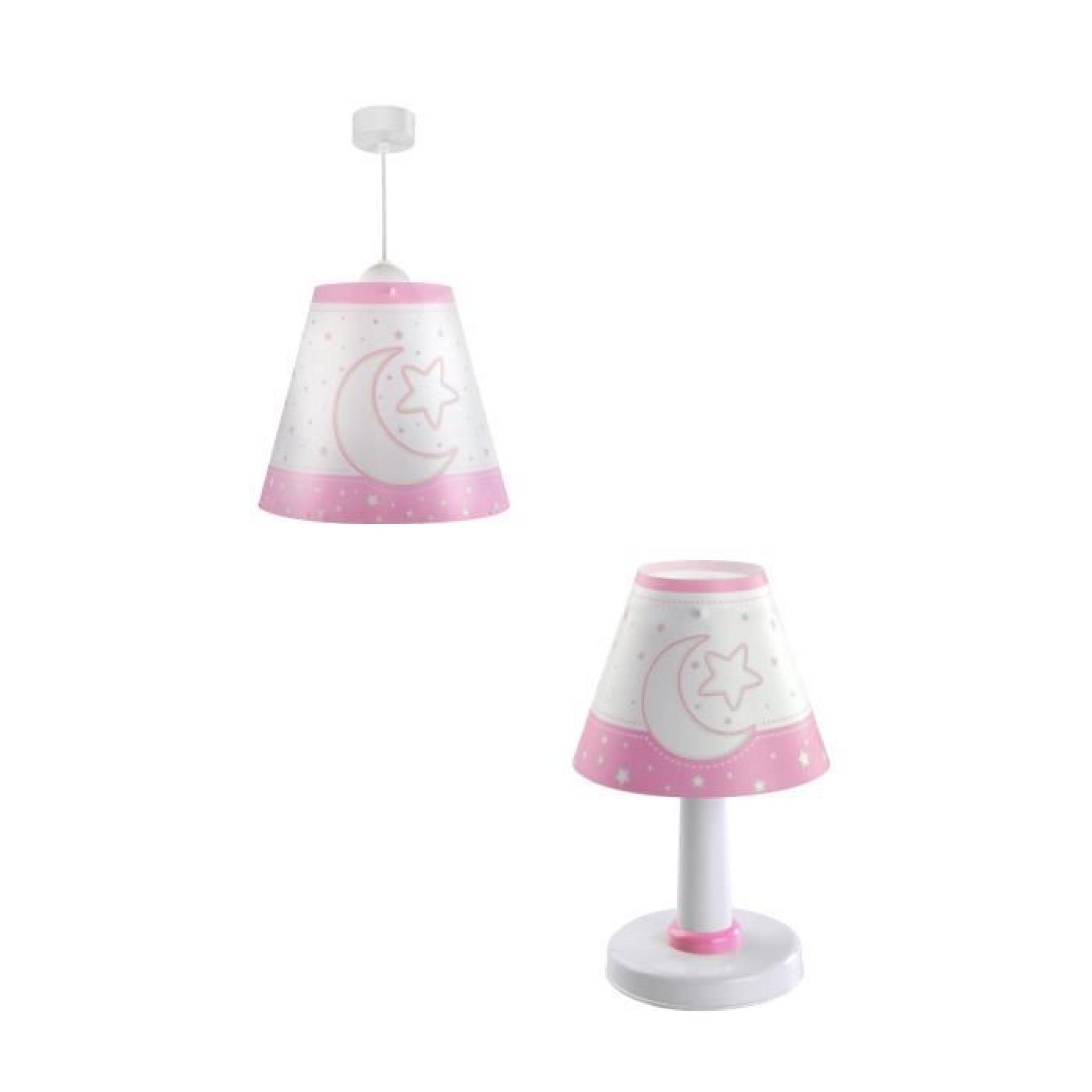 Pack luminaire lampe à poser hauteur 26cm + Suspension en PVC diamètre 27cm Moon-Rose