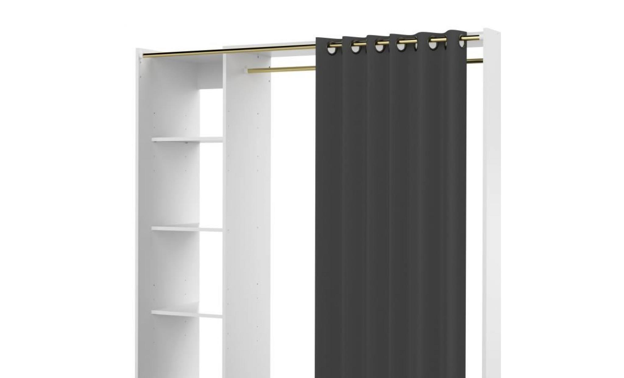 palmer dressing extensible contemporain blanc mat + rideau marron clair   l 123   160 cm pas cher