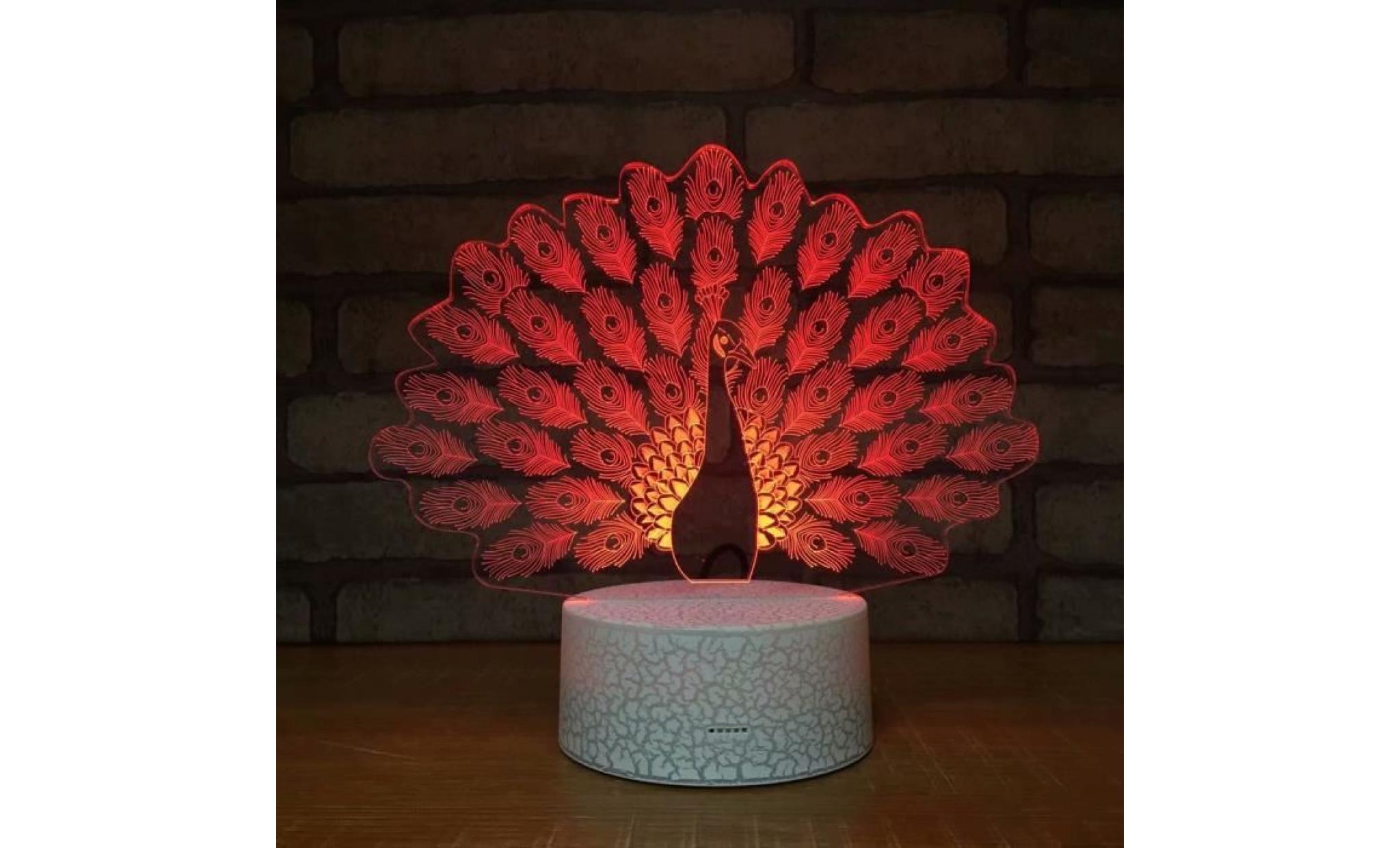 paon en forme de lumière de nuit 3d burst texture base led 7 couleurs tactile lampe de table pas cher