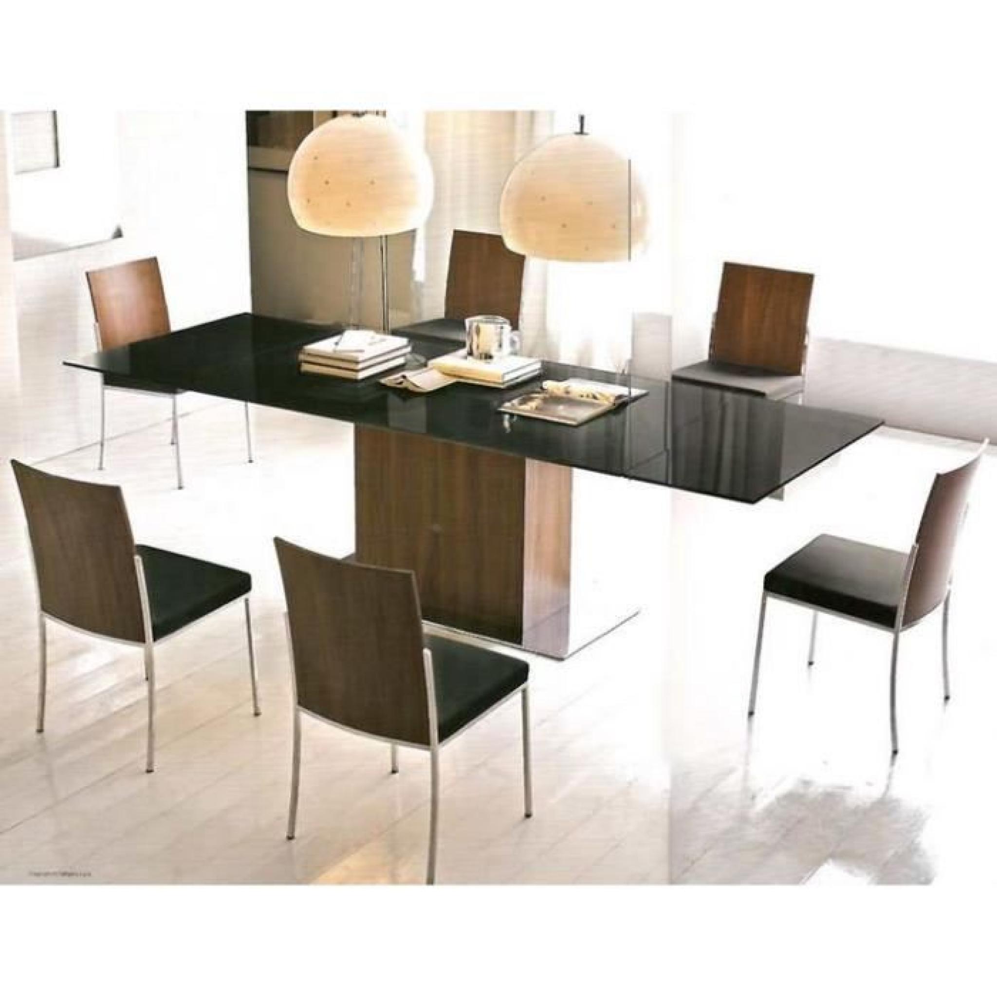 PARK table repas extensible haut de gamme 180x100 en verre noir et noyer de CALLIGARIS  pas cher