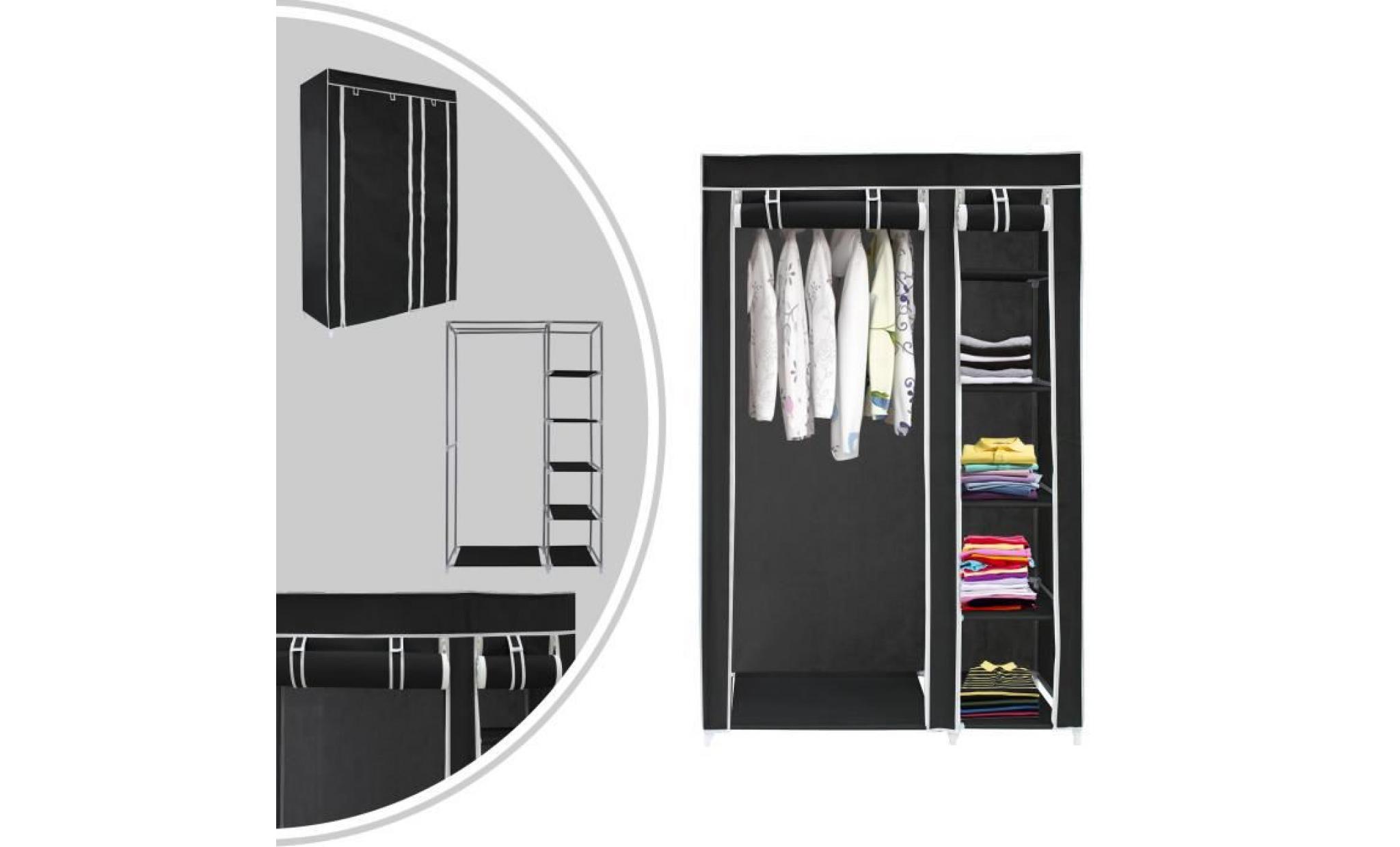 penderie, armoire, 2 portes, 172 x 105 x 43 cm, noir, matériau:  tubes en acier inoxydable, connecteurs de tuyaux en plastique