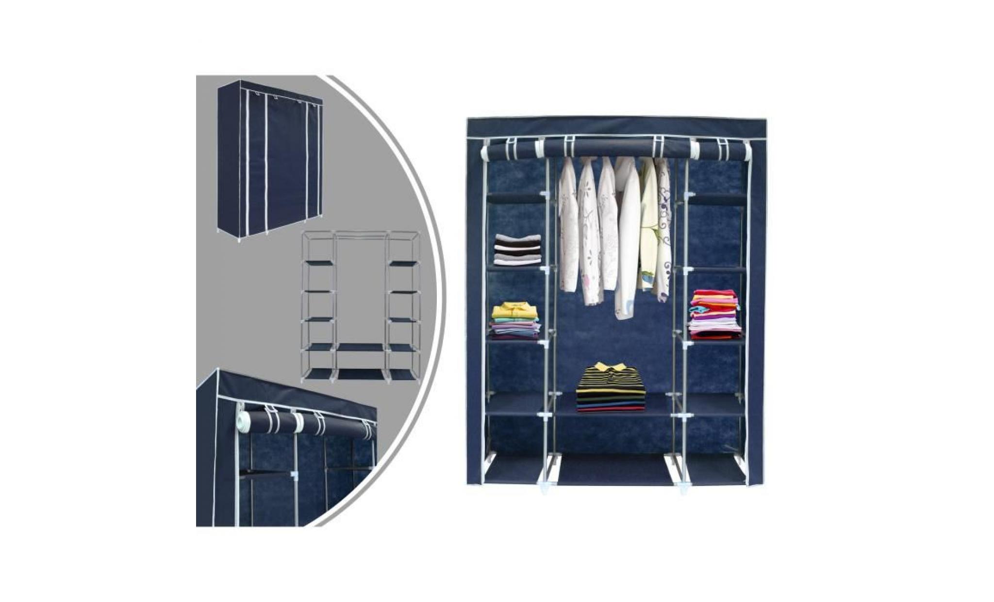penderie, armoire, 3 portes, 172 x 134 x 43 cm, bleu, matériau:  tubes en acier inoxydable, connecteurs de tuyaux en plastique
