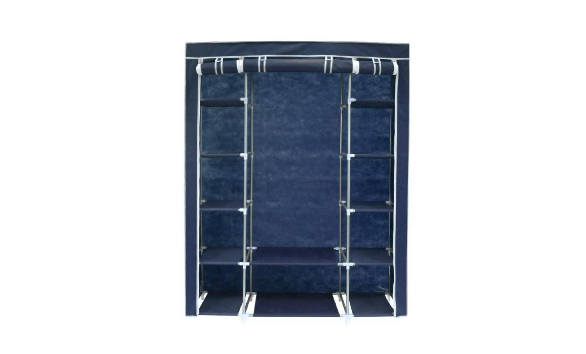 penderie, armoire, 3 portes, 172 x 134 x 43 cm, bleu, matériau:  tubes en acier inoxydable, connecteurs de tuyaux en plastique pas cher
