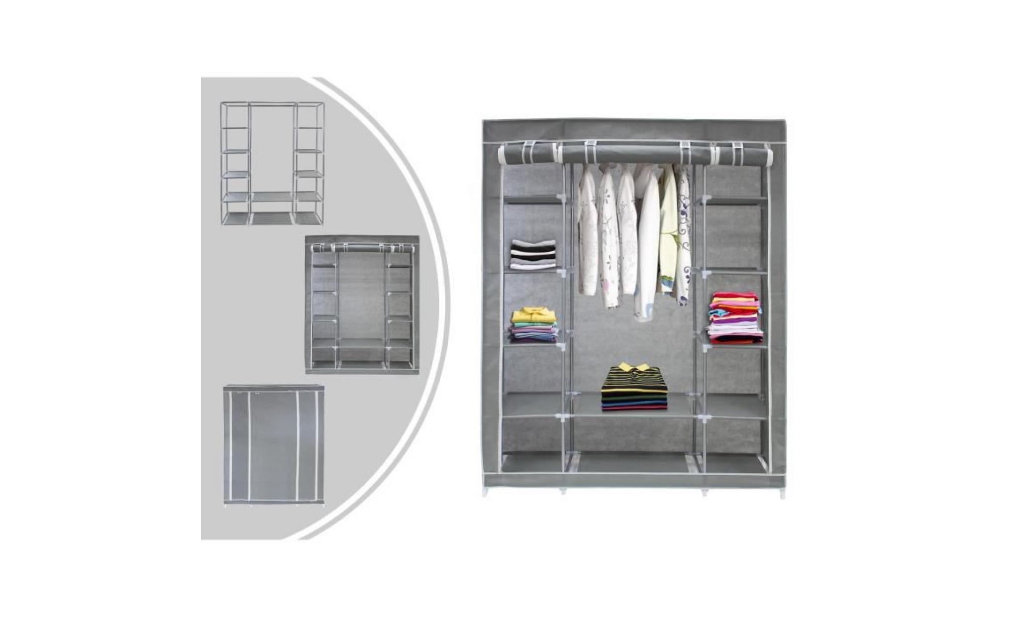 penderie, armoire, 3 portes, 172 x 134 x 43 cm, gris, matériau:  tubes en acier inoxydable, connecteurs de tuyaux en plastique