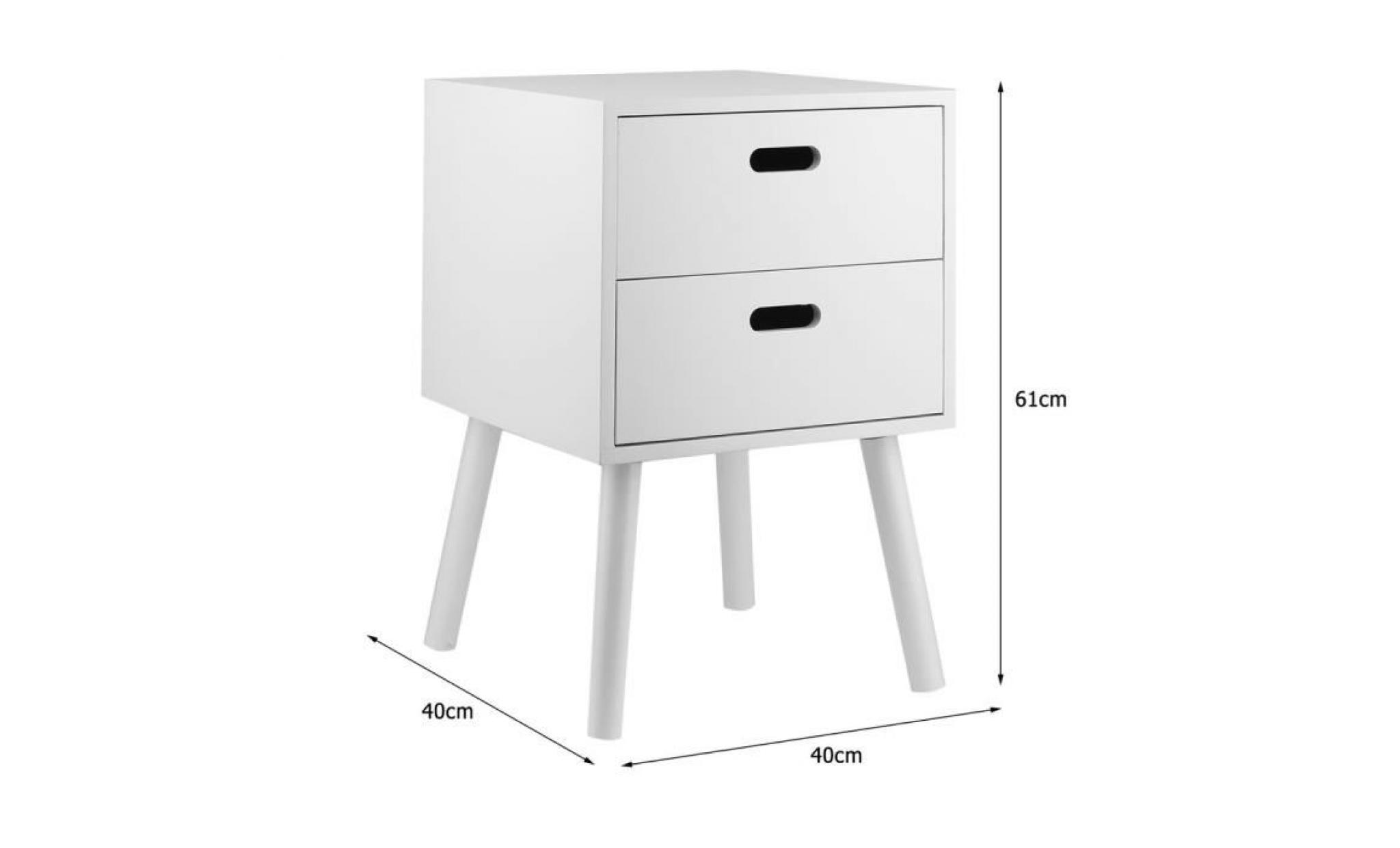 petit rétro table de chevet armoire meuble de rangement avec 2 tiroirs en mdf blanc pas cher