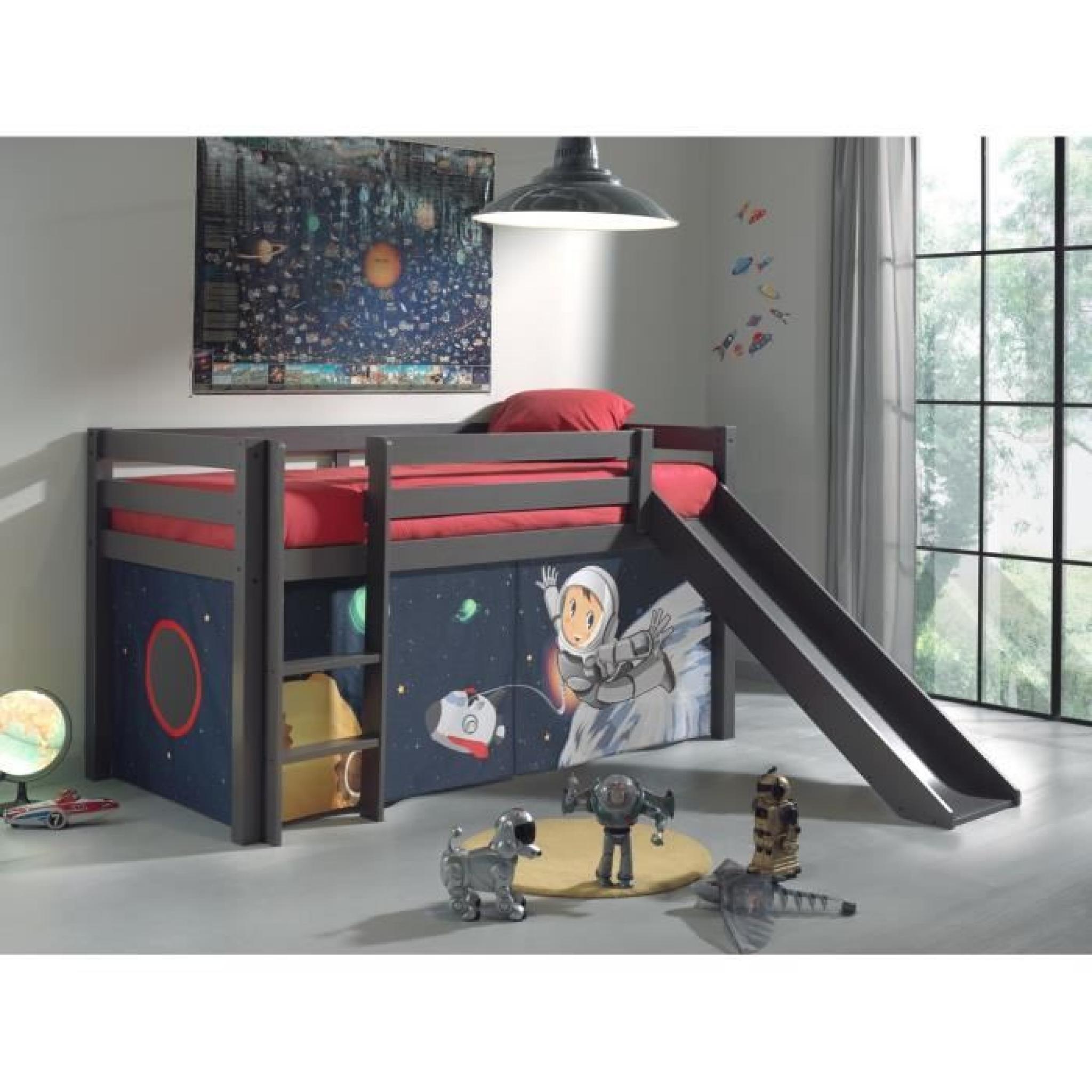 PINO Lit enfant mezzanine toboggan 90x200 SPACE - Taupe